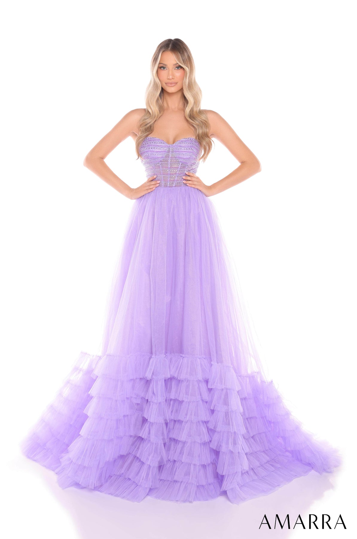 Amarra 88277 - Strapless Sweetheart Layered Gown Prom Dresses 000 /  Lilac