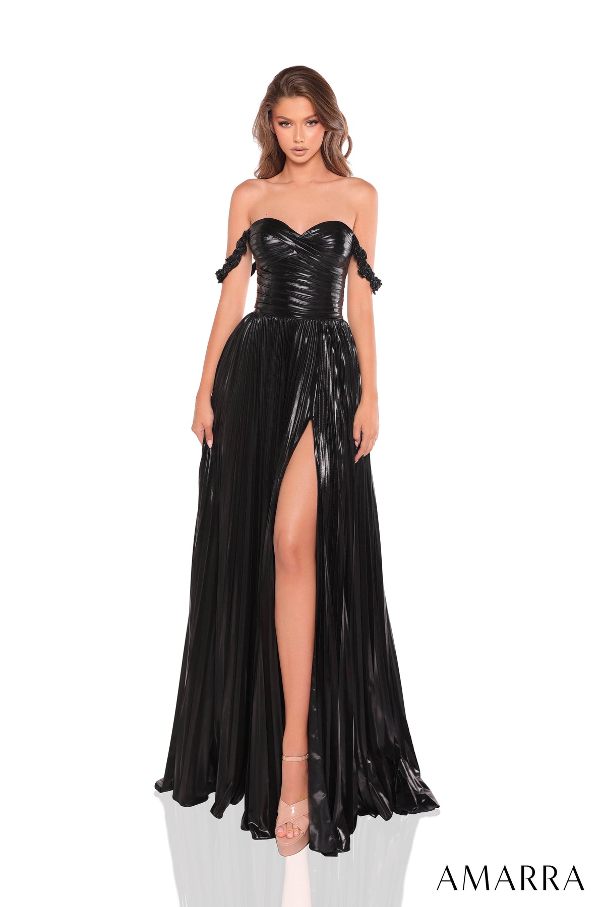 Amarra 88323 - Glamorous A-Line Pleated Gown Prom Dresses 000 /  Black
