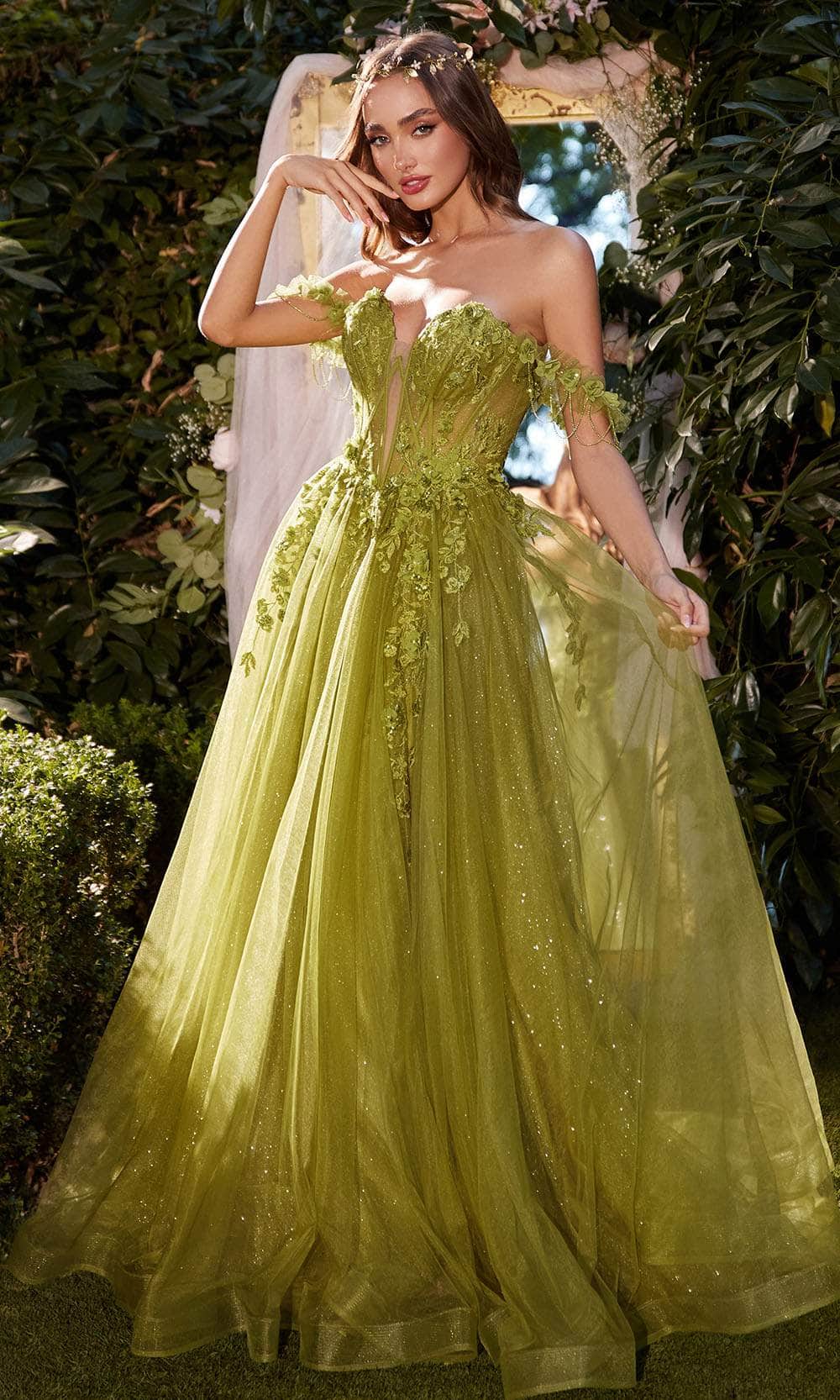 andrea and leo green dress Off-Shoulder A-line Prom Gown Leo couture