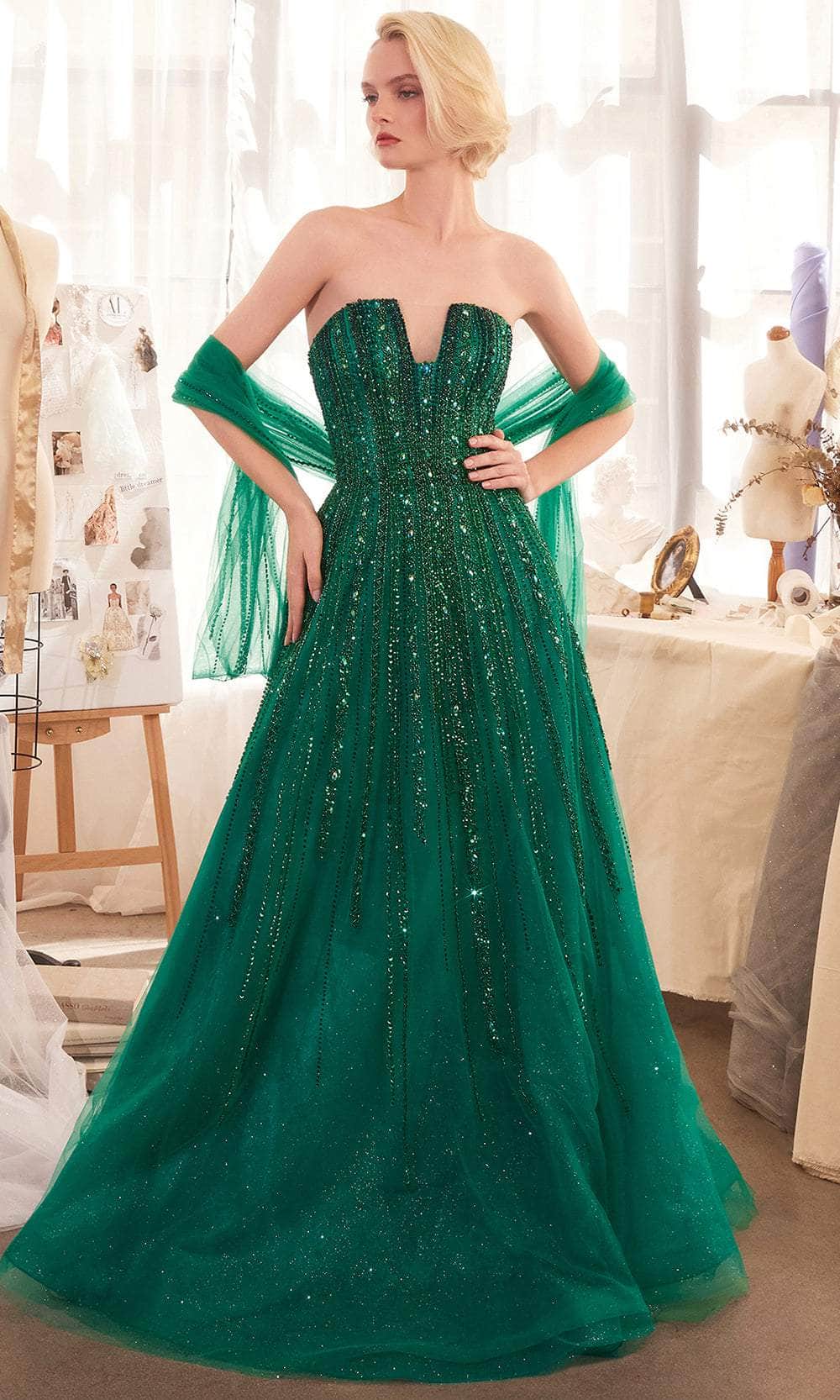 Andrea and Leo A1369 - V-Neck Ombre Beaded Prom Gown Prom Dresses