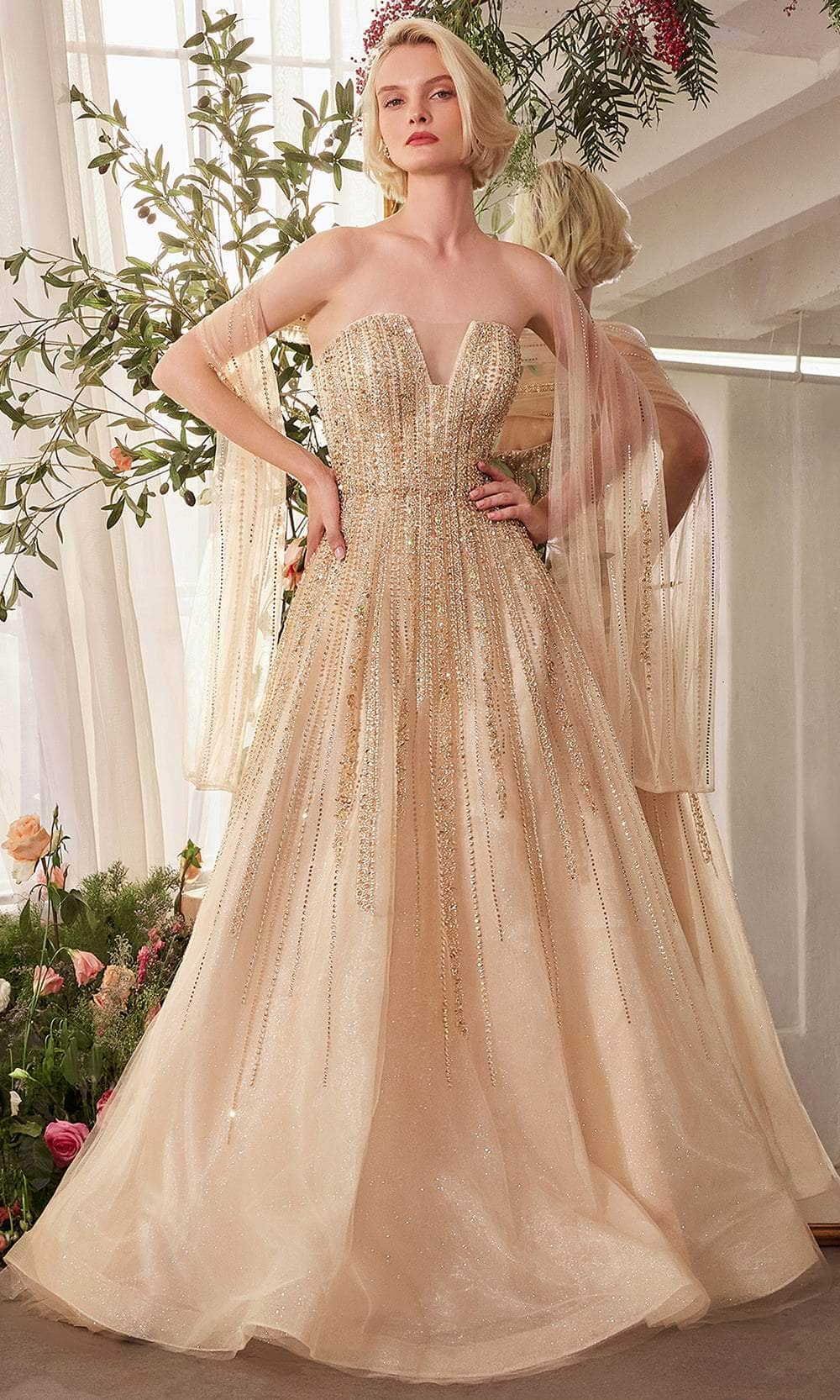 Andrea and Leo A1369 - V-Neck Ombre Beaded Prom Gown Prom Dresses