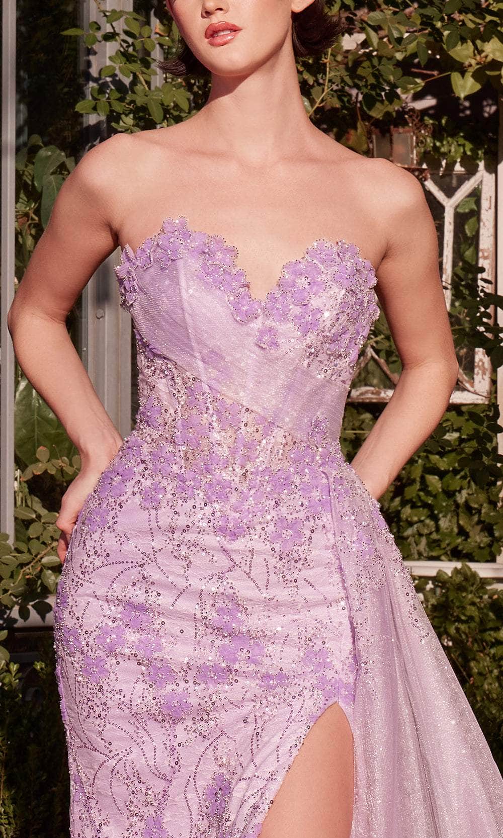 Andrea and Leo A1379 - Strapless Floral Appliqued Prom Gown Prom Dresses