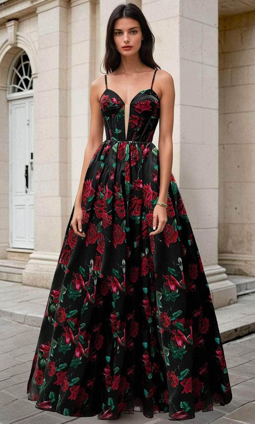 Andrea and Leo A1465 - Floral Print A-Line Evening Gown Prom Dresses