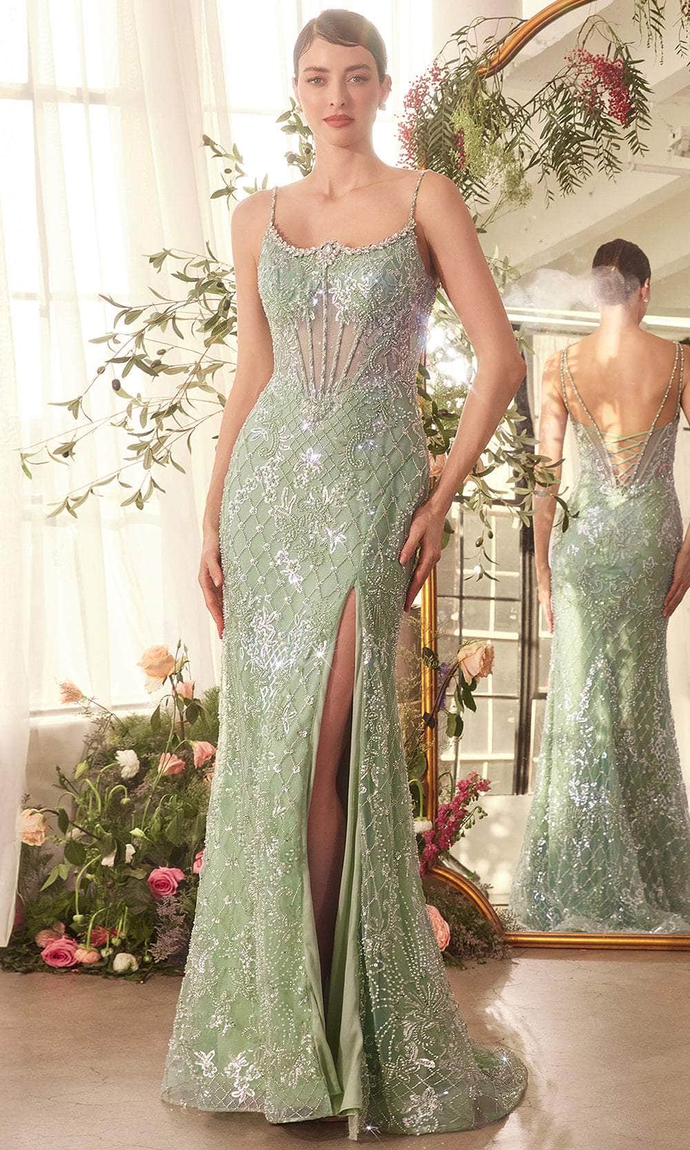 Andrea & Leo A1470 Beaded Crystal Neckline Gown, 6 / Sage Andrea & Leo A1470 Beaded Crystal Neckline Gown, 6 / Sage