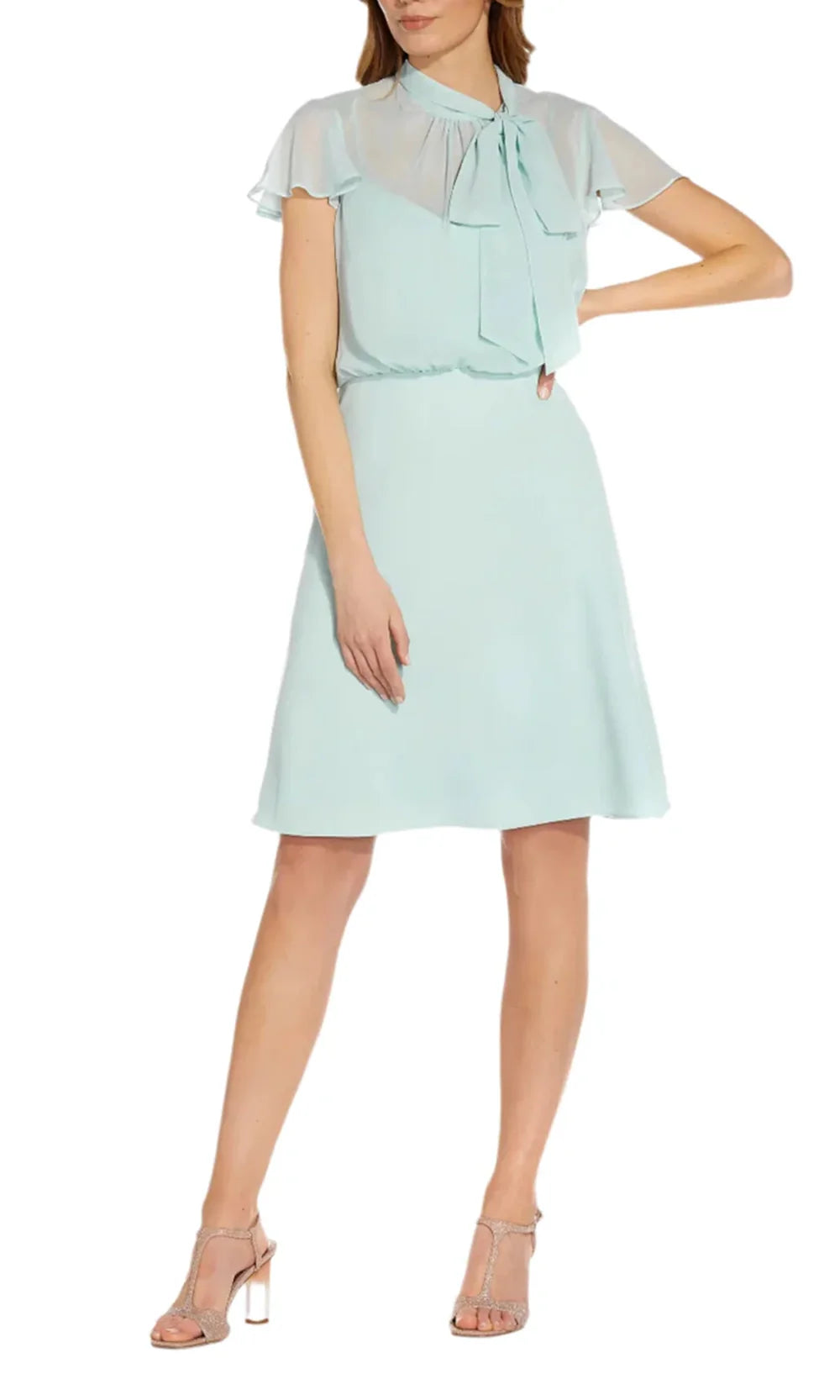 Adrianna Papell AP1D104473 - Chiffon Bow Tie Neck Knee-Length Dress Homecoming Dresses