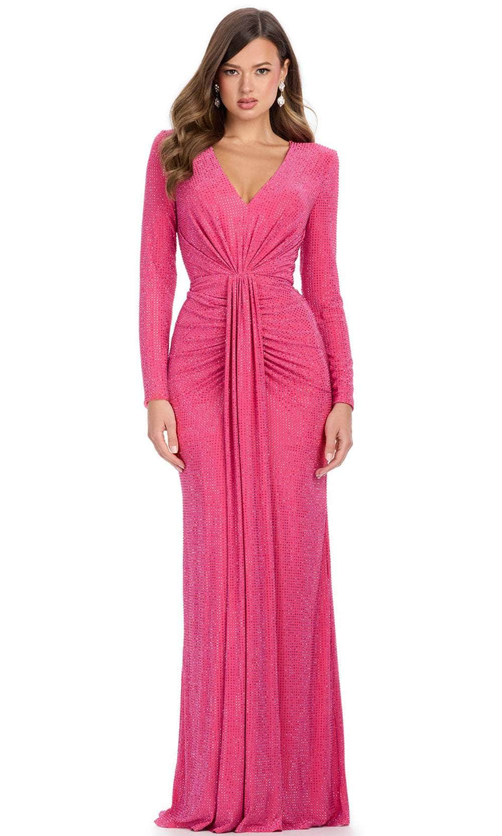 Ashley Lauren 11846 - V-Neck Beaded Ruched Prom Gown Mother of the Bride Dress