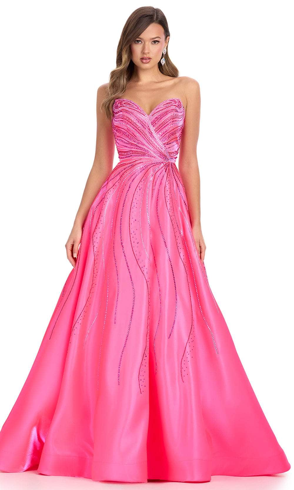 open lace back dress Cinderella Divine -CD686 Sweetheart neckline with linear beadwork and main image 1