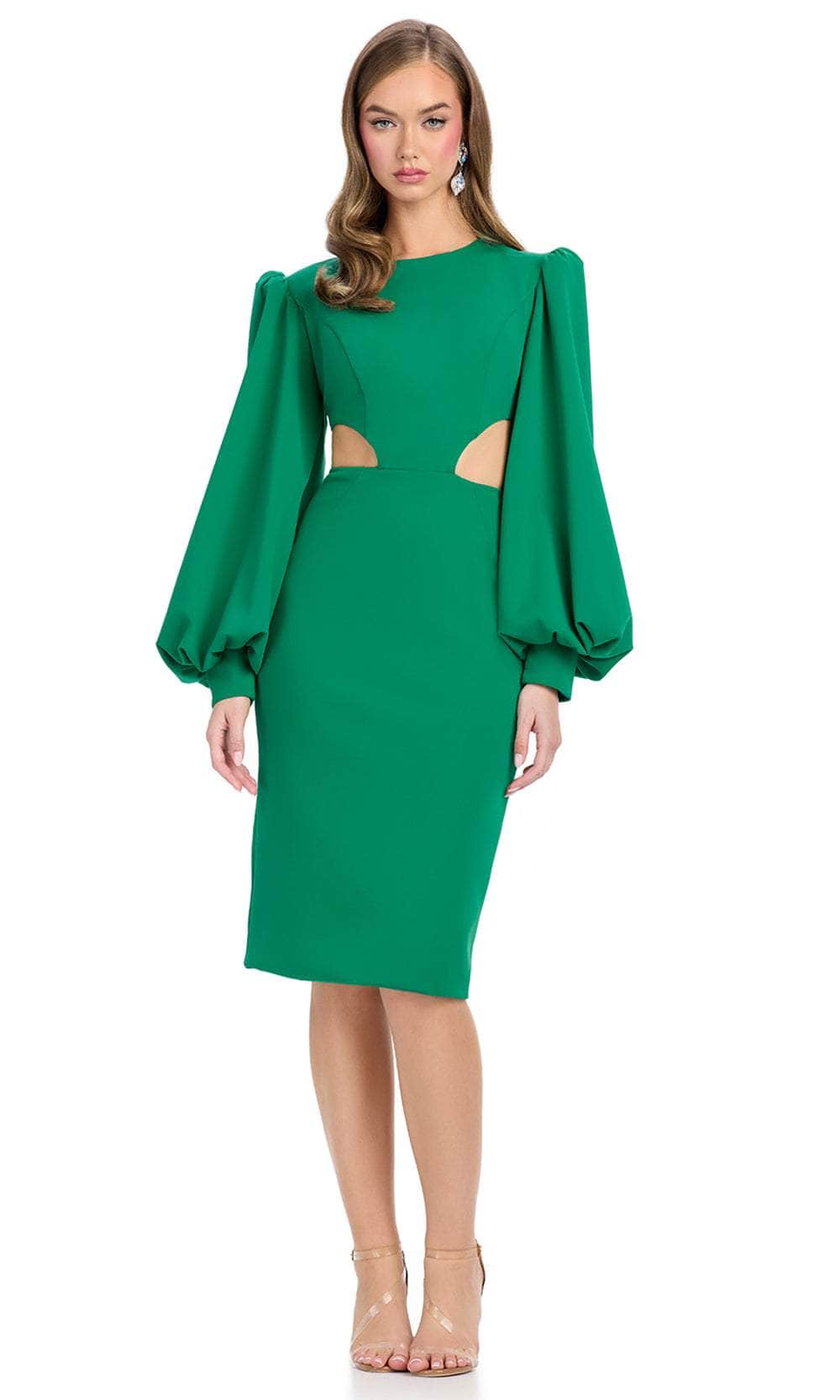 Ashley Lauren 4811 - Knee-Length Scuba Column Dress - Balloon Sleeves, Seams, Cut-Out Details, Back Zipper Closure 4 / Emerald Ashley Lauren 4811 - Knee-Length Scuba Column Dress - Balloon Sleeves, Seams, Cut-Out Details, Back Zipper Closure 4 / Emerald