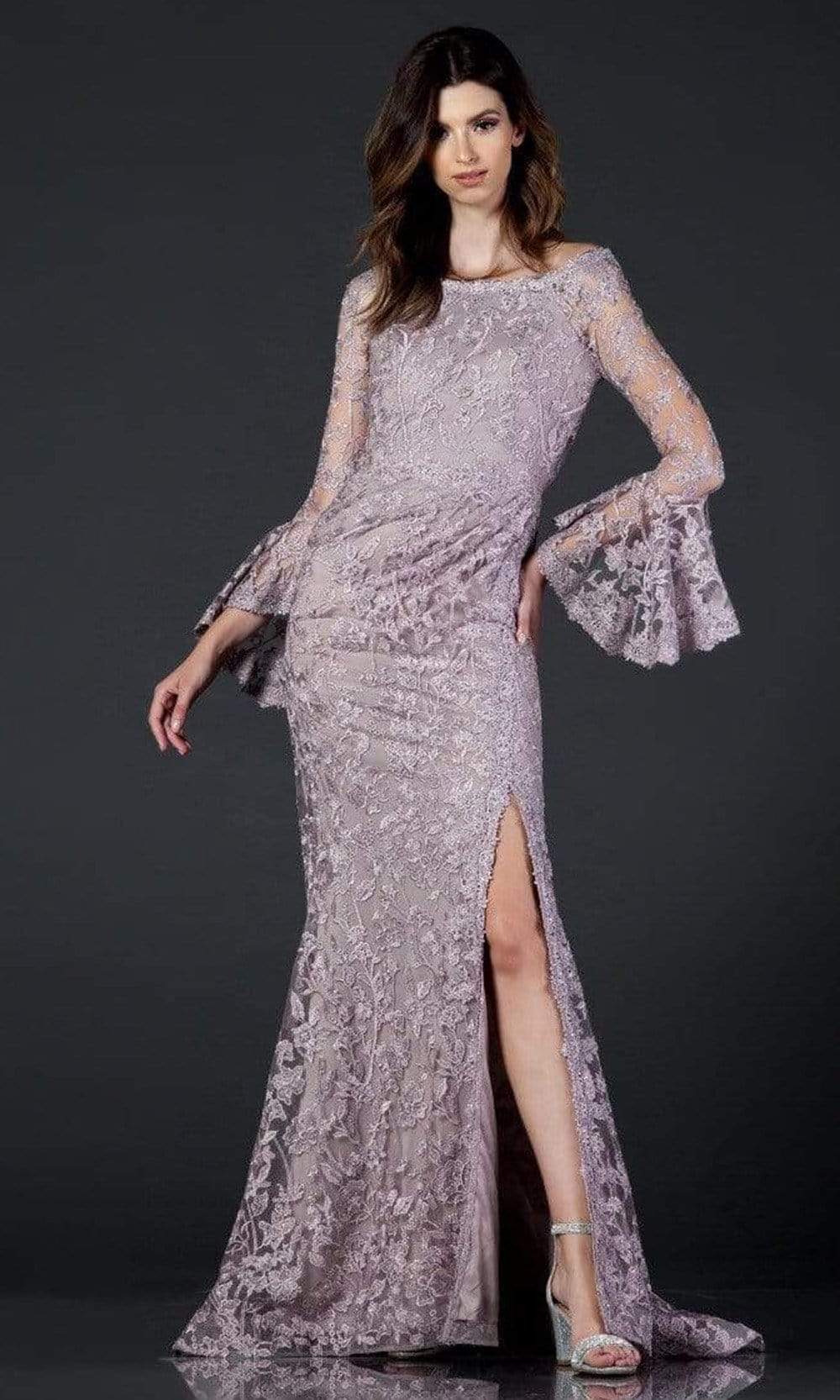 Trevi Collection - L2369 Long Flutter Sleeves Sheath Evening Dress Evening Dresses XXS / Mauve