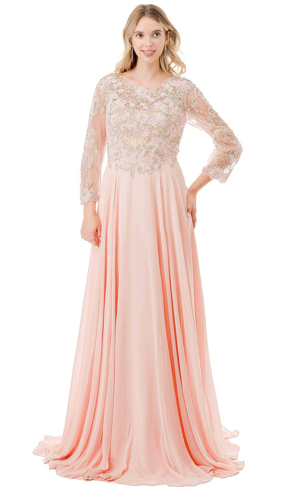 Aspeed Design M2838Y - Illusion Scoop A-Line Evening Dress Special Occasion Dresses XXS / Blush-Gold