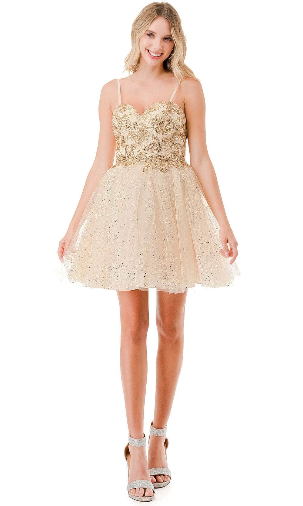 Aspeed Design S2828J - Glitter A-Line Cocktail Dress Special Occasion Dresses XXS / Champagne