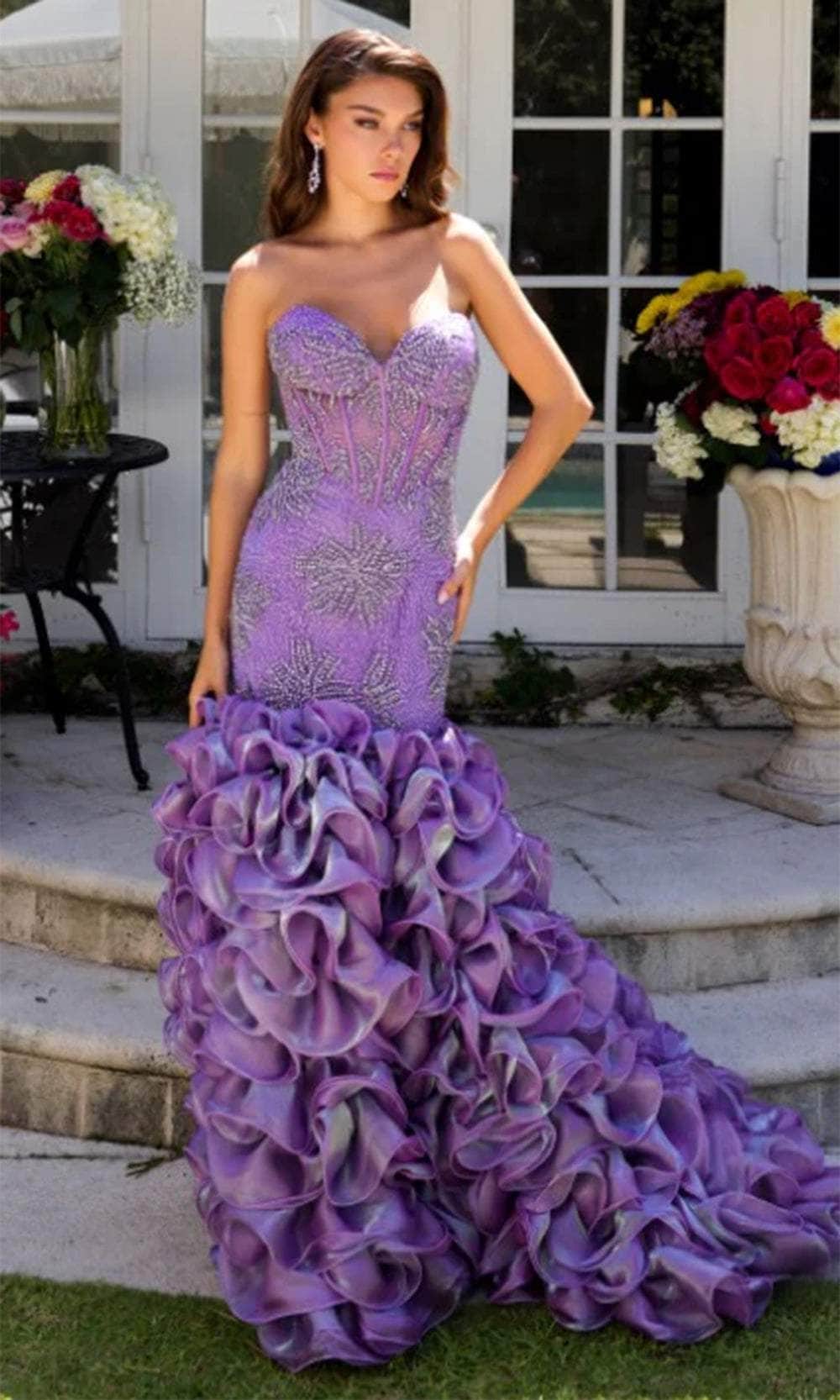Ava Presley 39564 - Long Organza Trumpet Dress - Strapless, Beaded, Illusion Corset Bodice, Ruffles, Mid-Open Back, Concealed Zipper Closure, Sweep Train ADASA Ava Presley 39564 - Long Organza Trumpet Dress - Strapless, Beaded, Illusion Corset Bodice, Ruffles, Mid-Open Back, Concealed Zipper Closure, Sweep Train ADASA