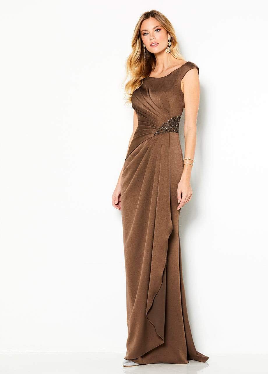 Cameron Blake - 219676 Embellished Bateau Sheath Dress Evening Dresses 4 / Mocha