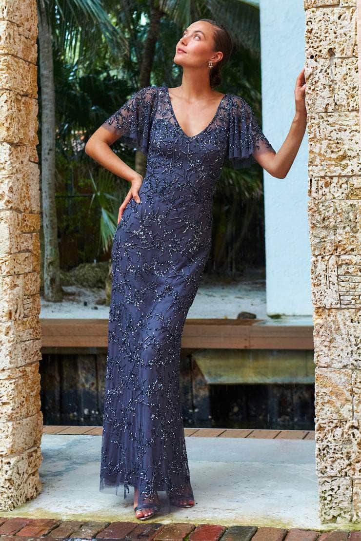 Cameron Blake - 221681 Beaded V Neck Long Sheath Dress Mother of the Bride Dresses