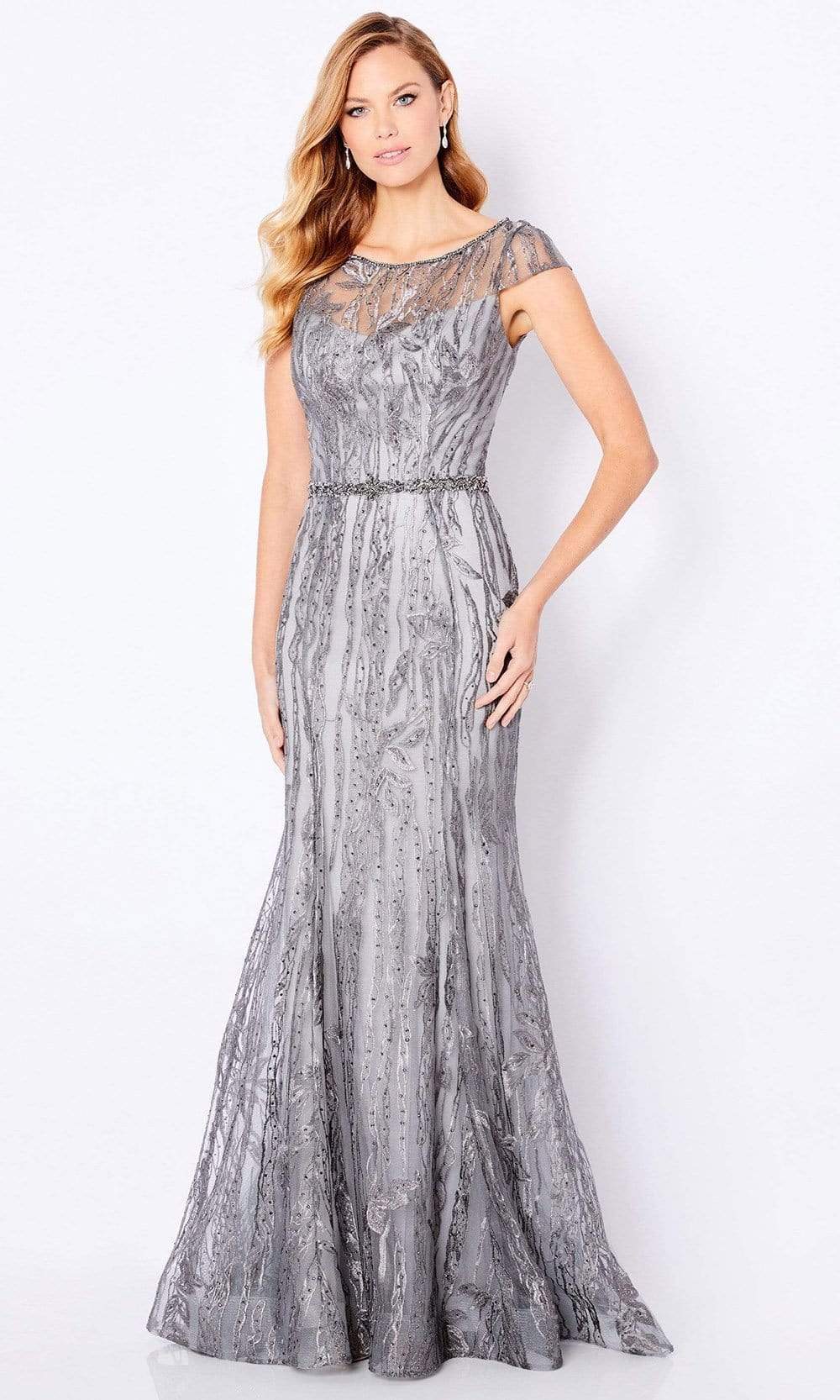 Cameron Blake - 221685 Illusion Scoop Sheath Evening Dress Mother of the Bride Dresses 4 / Slate