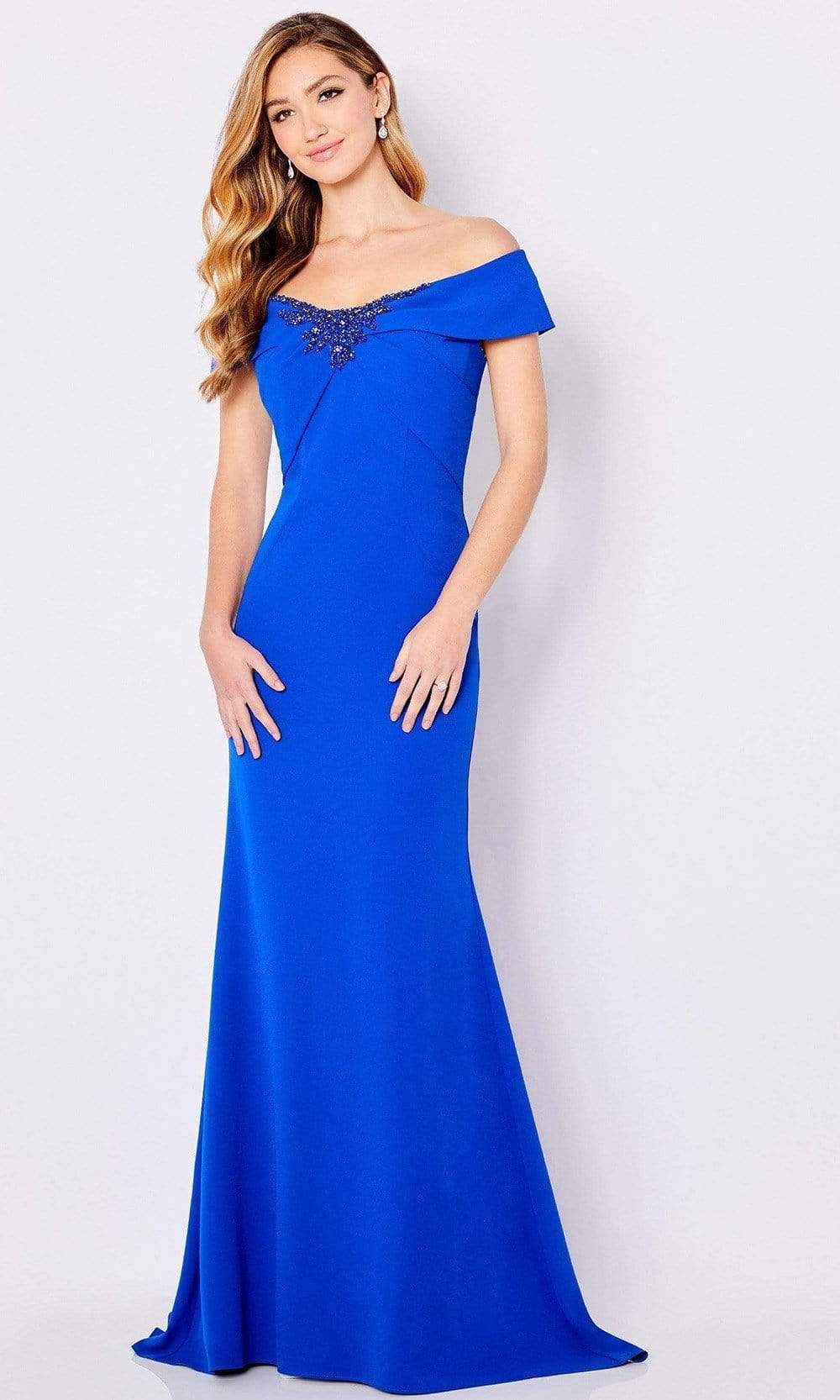 Cameron Blake - 221691 Fitted Off Shoulder Evening Dress Mother of the Bride Dresses 4 / Royal Blue