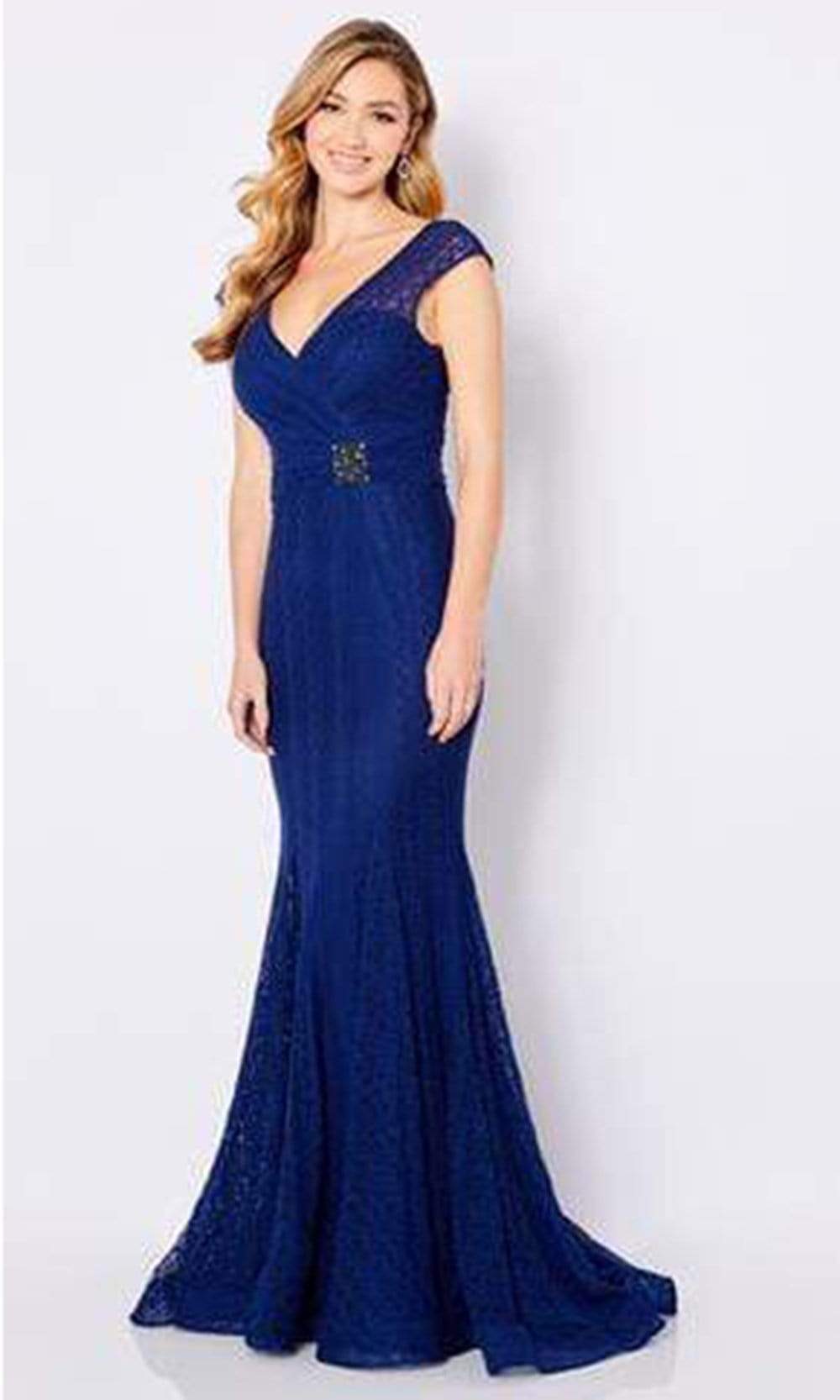 Cameron Blake - 221696 V Neck Trumpet Evening Dress Mother of the Bride Dresses 4 / Navy