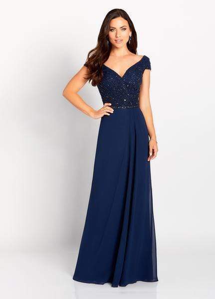 Cameron Blake by Mon Cheri - 119641 Asymmetrical Beaded Chiffon Gown Special Occasion Dress 0 / Navy