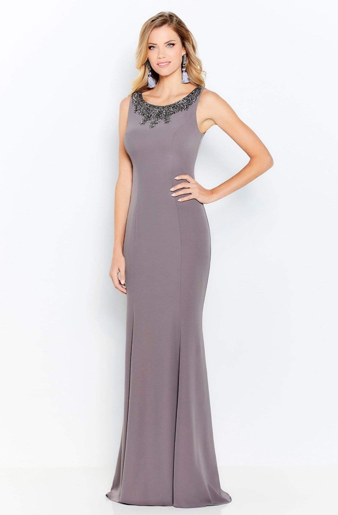 Cameron Blake by Mon Cheri - 120621 Embellished Scoop Trumpet Dress Evening Dresses 4 / Dark Mink