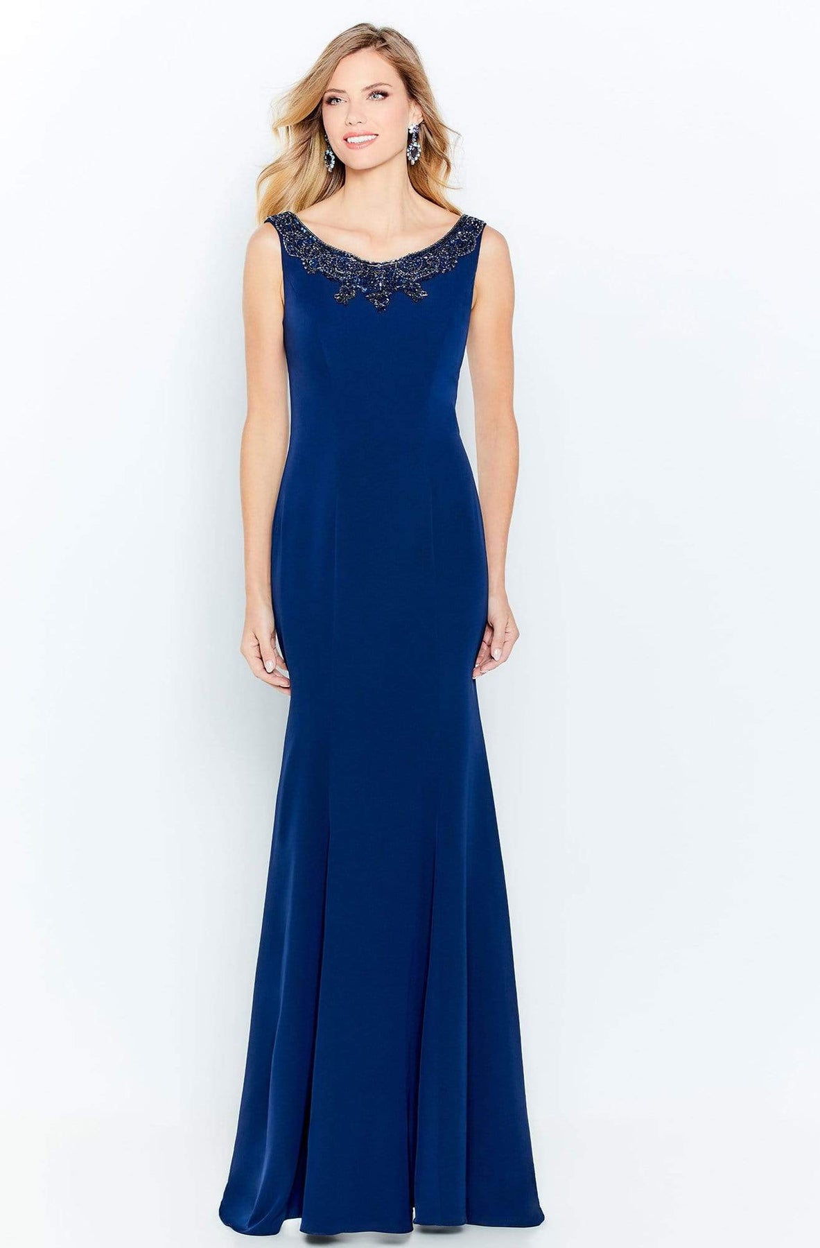 Cameron Blake by Mon Cheri - 120621 Embellished Scoop Trumpet Dress Evening Dresses 4 / Navy Blue
