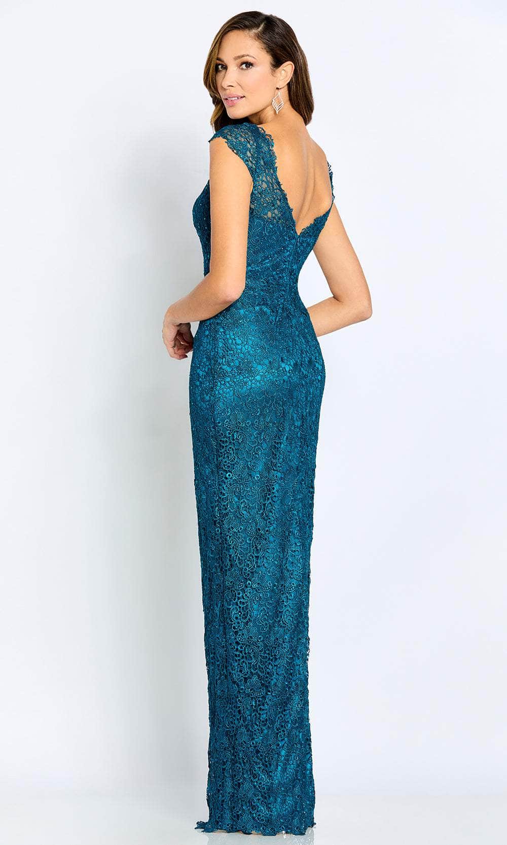 Cameron Blake CB107 - Beaded Lace Sheath Evening Gown In Teal