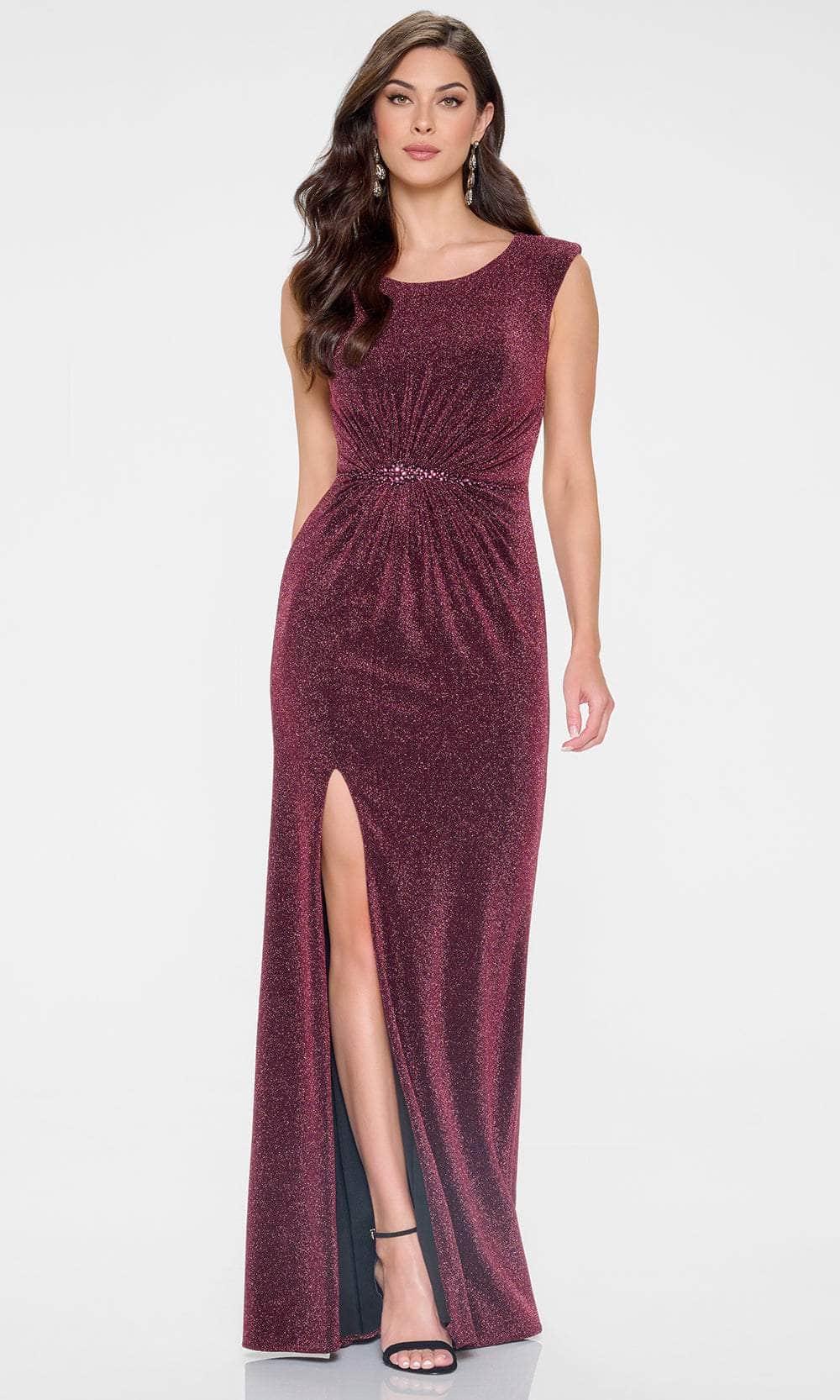 Cameron Blake CB201 - Long Stretch Knit, Stretch Lining & Stone Accents Sheath Dress