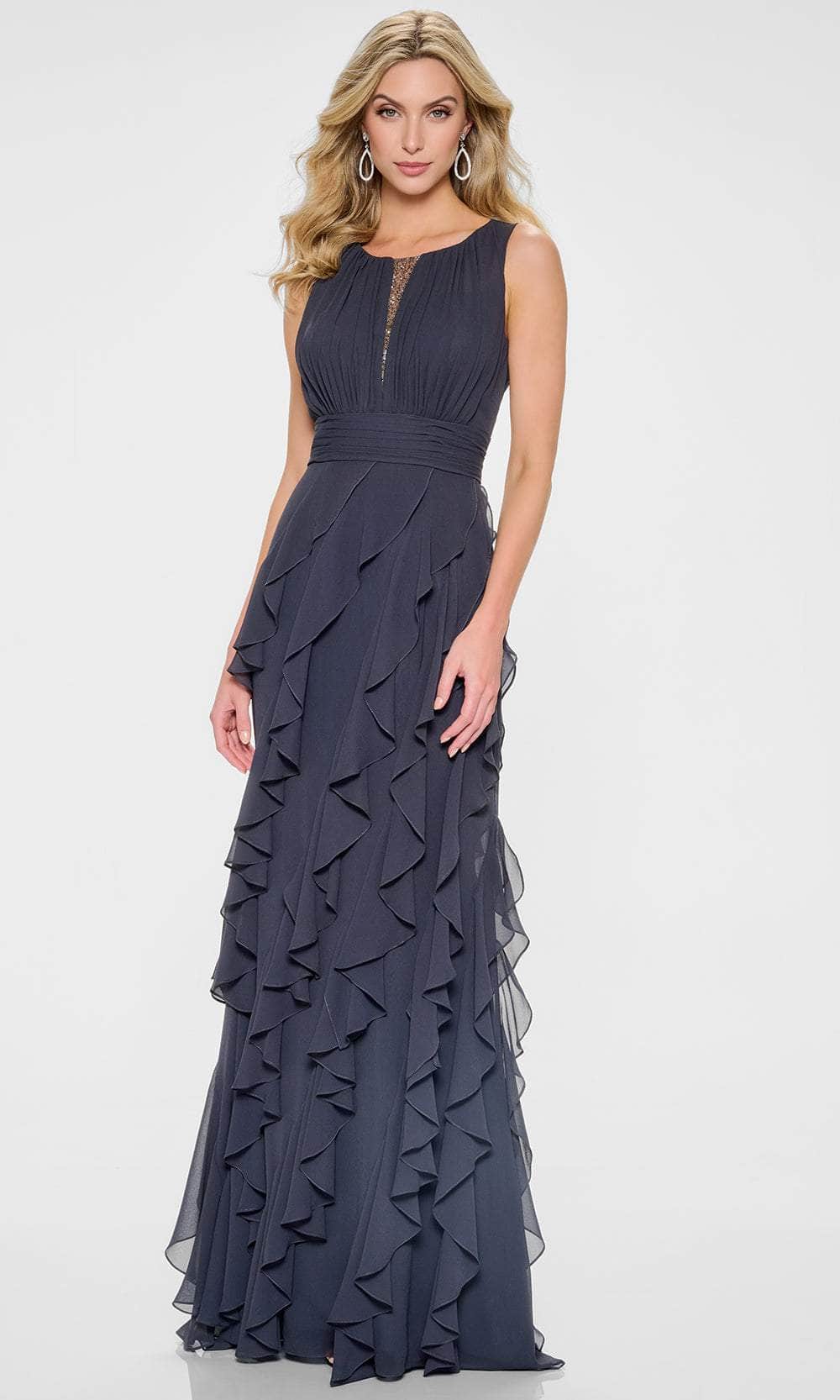 Cameron Blake CB213 - Long Chiffon, Tulle, Beading & Pongee Lining A-line Dress - Sleeveless, Ruffle Skirt, Beaded, Ruched Waistband, Detachable Cameron Blake CB213 - Long Chiffon, Tulle, Beading & Pongee Lining A-line Dress - Sleeveless, Ruffle Skirt, Beaded, Ruched Waistband, Detachable