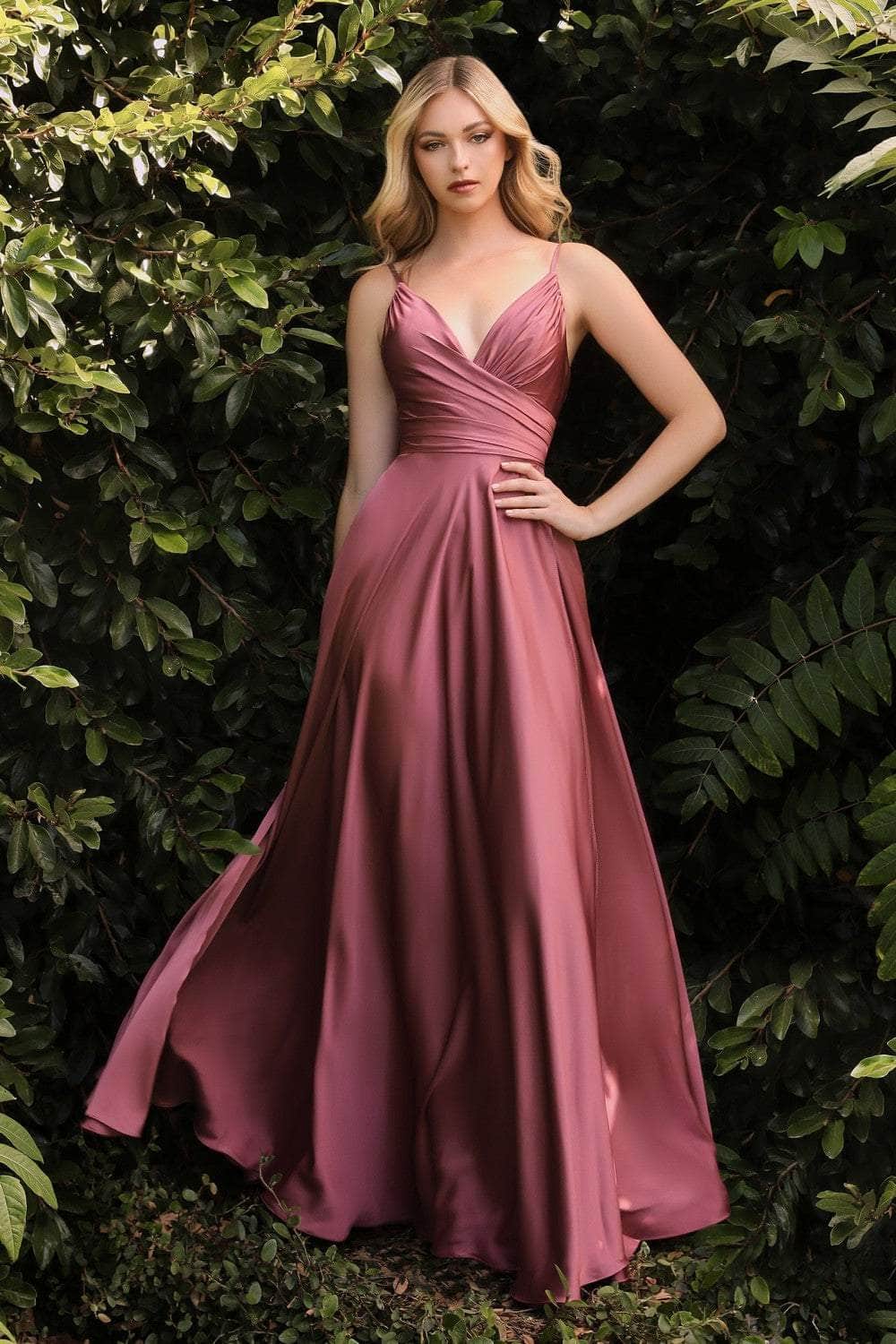 Cinderella Divine - 7485 Long Satin A-Line Gown Evening Dresses