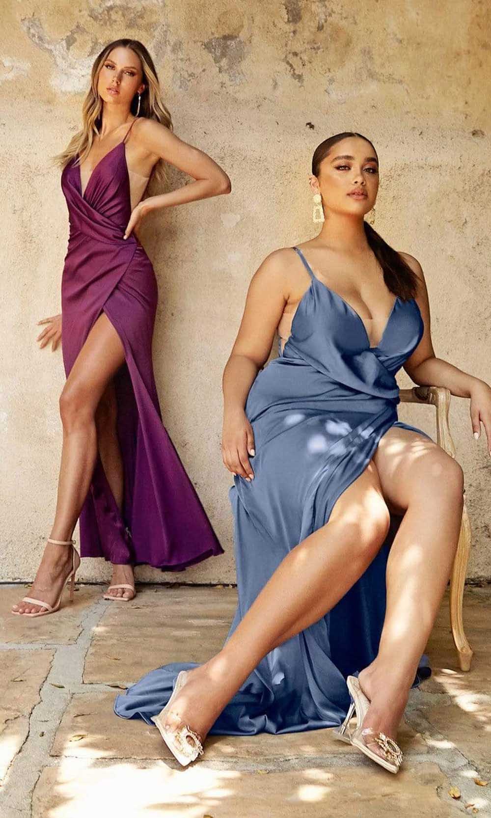 Cinderella Divine - 7489C Deep V-Neck Faux Wrap Dress Prom Dresses 16 / Sangria