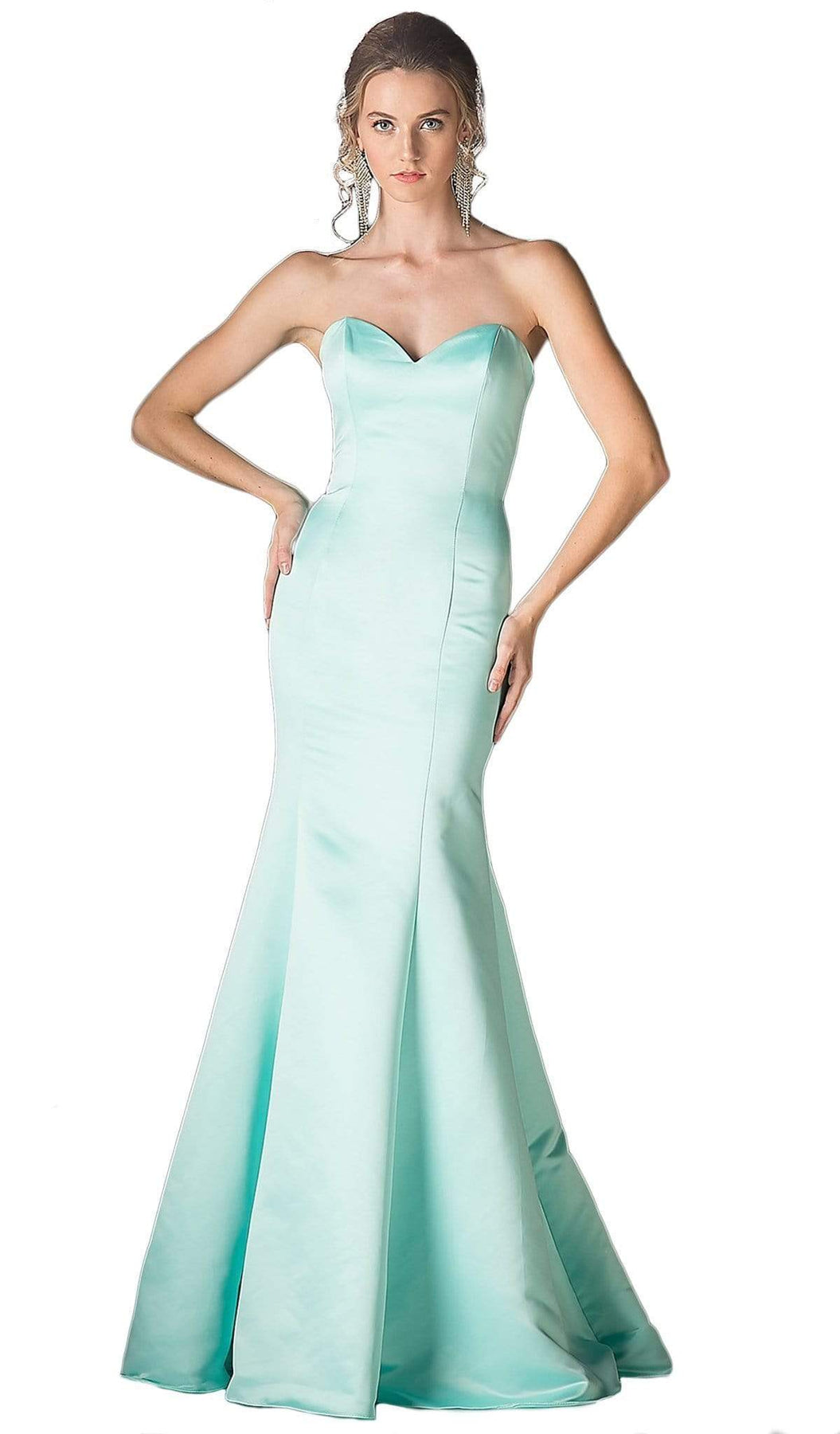 Cinderella Divine - 8792 Strapless Sweetheart Satin Trumpet Gown Special Occasion Dress 2 / Mint