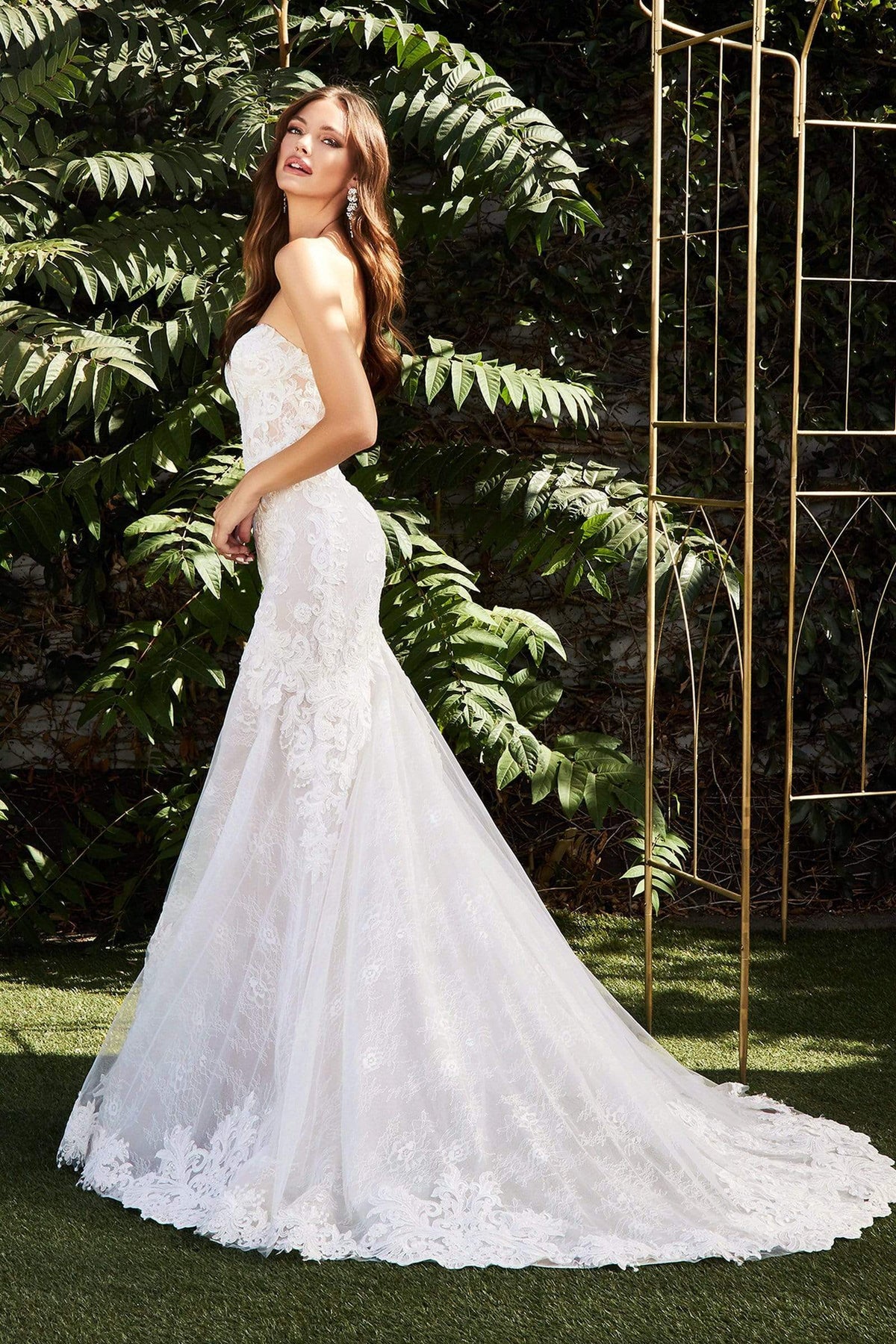 Cinderella Divine Bridal - CD928 Strapless Lace Trumpet Gown Wedding Dresses