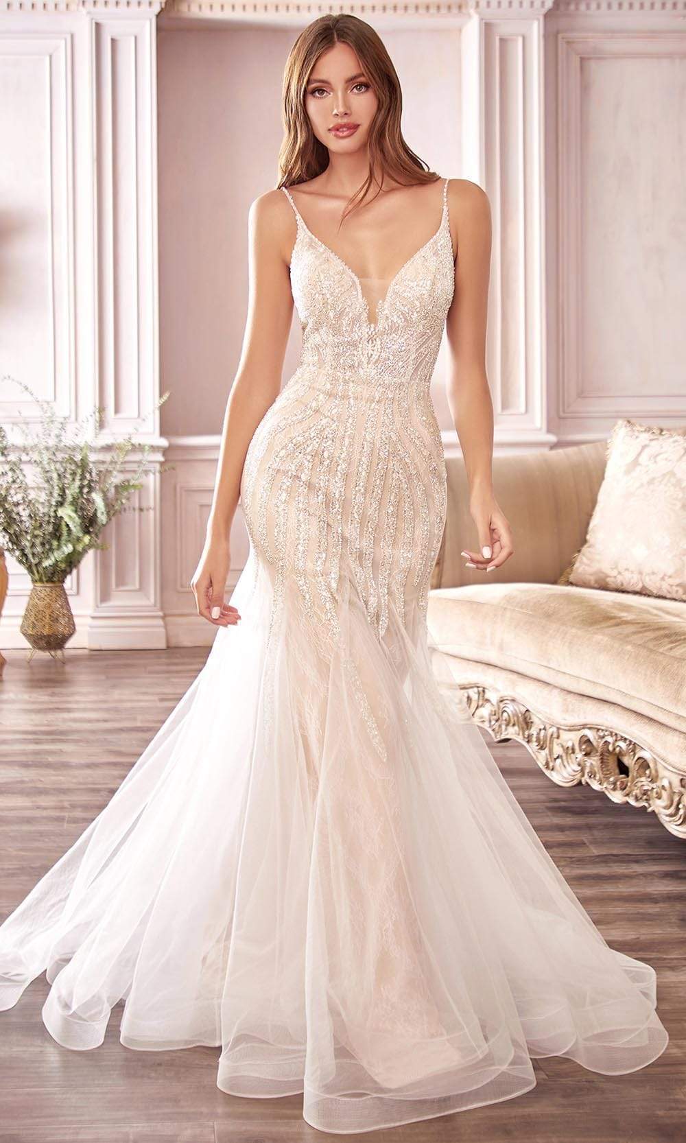 Cinderella Divine Bridals - CDS401 Beaded Mermaid Bridal Gown Wedding Dresses 2 / Off White