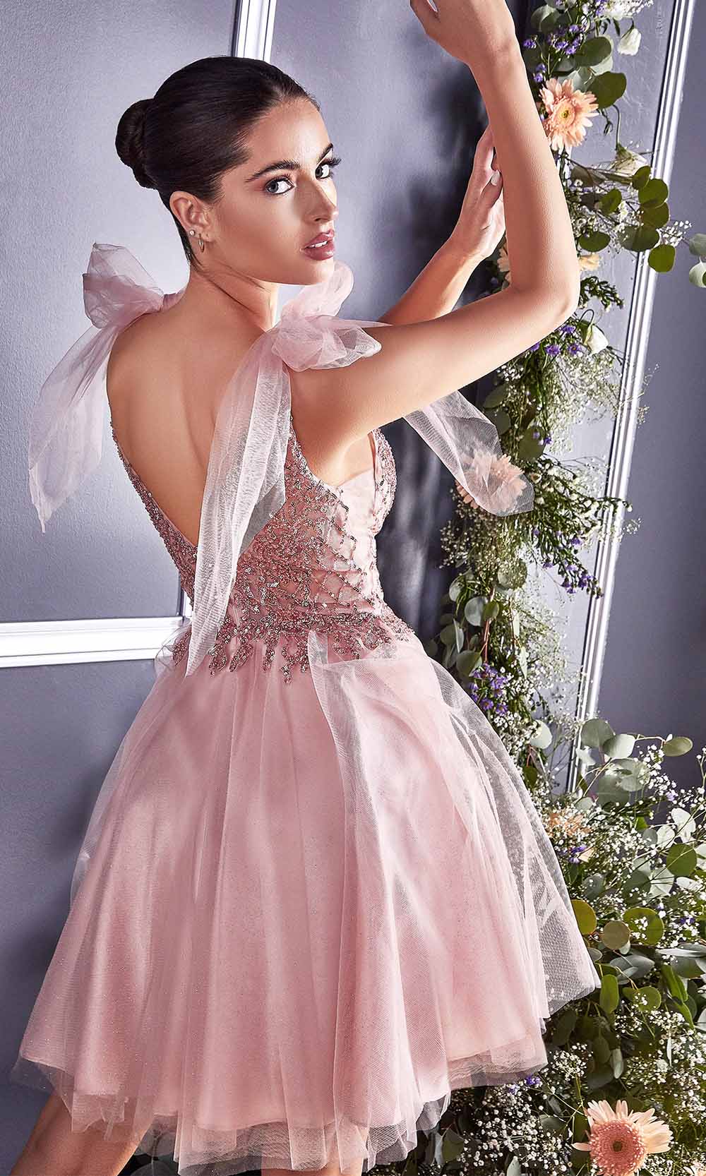 Cinderella Divine - CD0174 Embellished Deep V Neck A-line Dress Cocktail Dresses