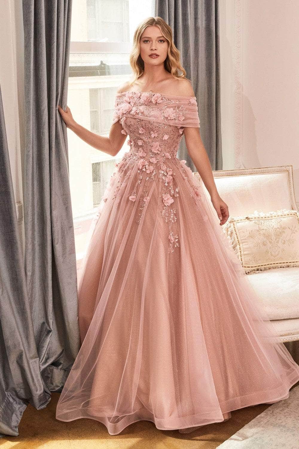 Cinderella Divine - CD955 Strapless Glitter Ballgown Prom Dresses 2 / Rose Gold