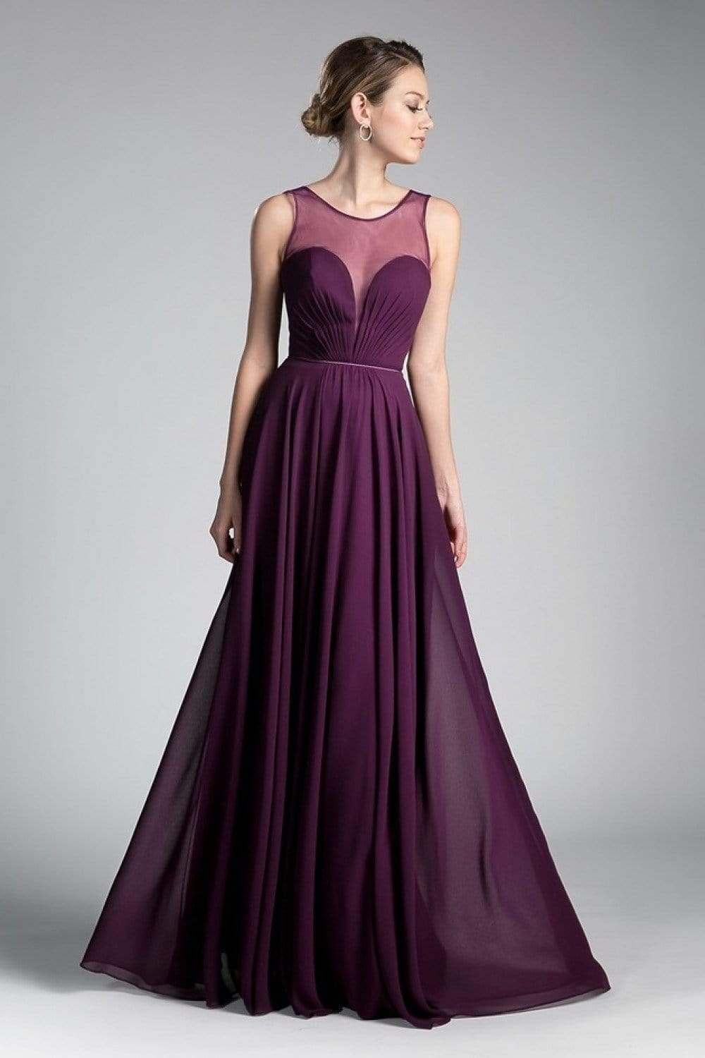 Cinderella Divine - CJ251 Illusion Neckline A-Line Chiffon Dress Evening Dresses 2 / Eggplant