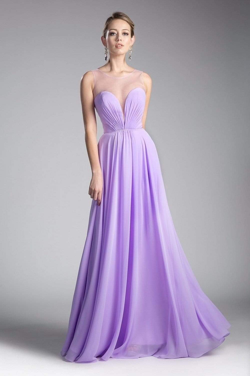 Cinderella Divine - CJ251 Illusion Neckline A-Line Chiffon Dress Evening Dresses 2 / Lilac