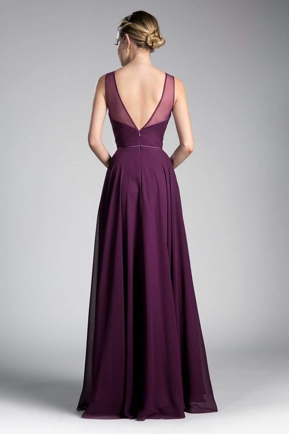 Cinderella Divine - CJ251 Illusion Neckline A-Line Chiffon Dress Evening Dresses