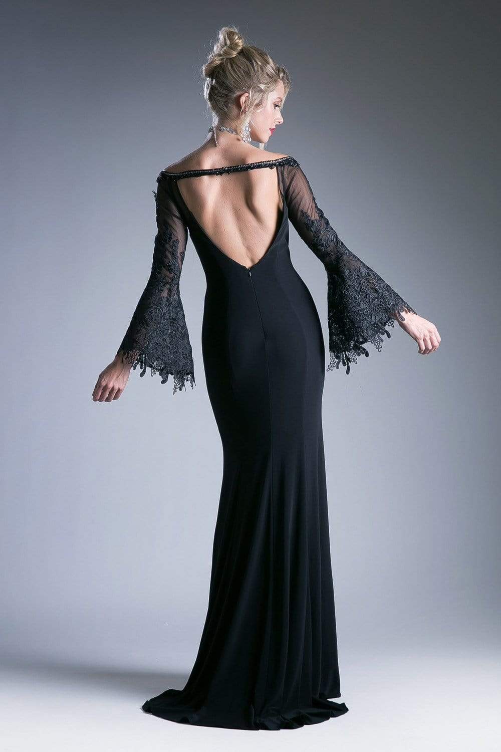 Cinderella Divine - Embellished Lace Bell Sleeve Sheath Dress Special Occasion Dress