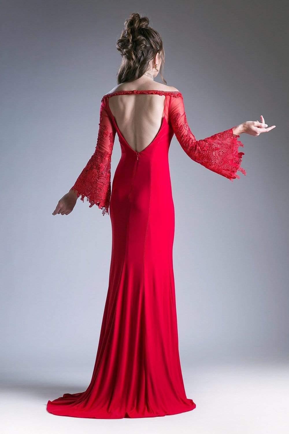 Cinderella Divine - Embellished Lace Bell Sleeve Sheath Dress Special Occasion Dress