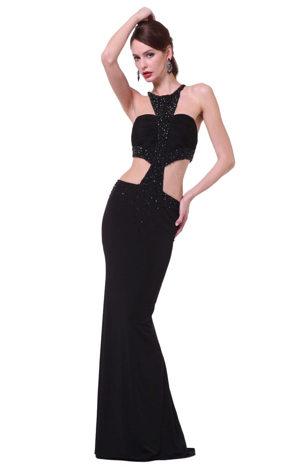 Cinderella Divine - JC4154 Beaded Novelty Long Sheath Dress Evening Dresses 2 / Black