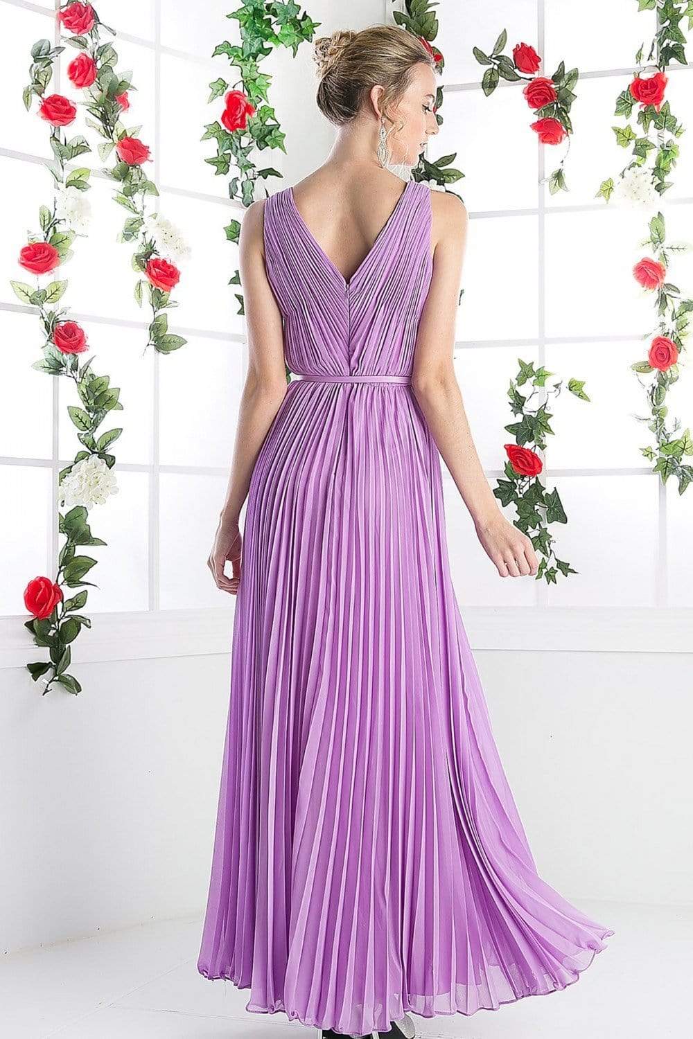 Cinderella Divine - Pleated V-neck A-line Dress Special Occasion Dress