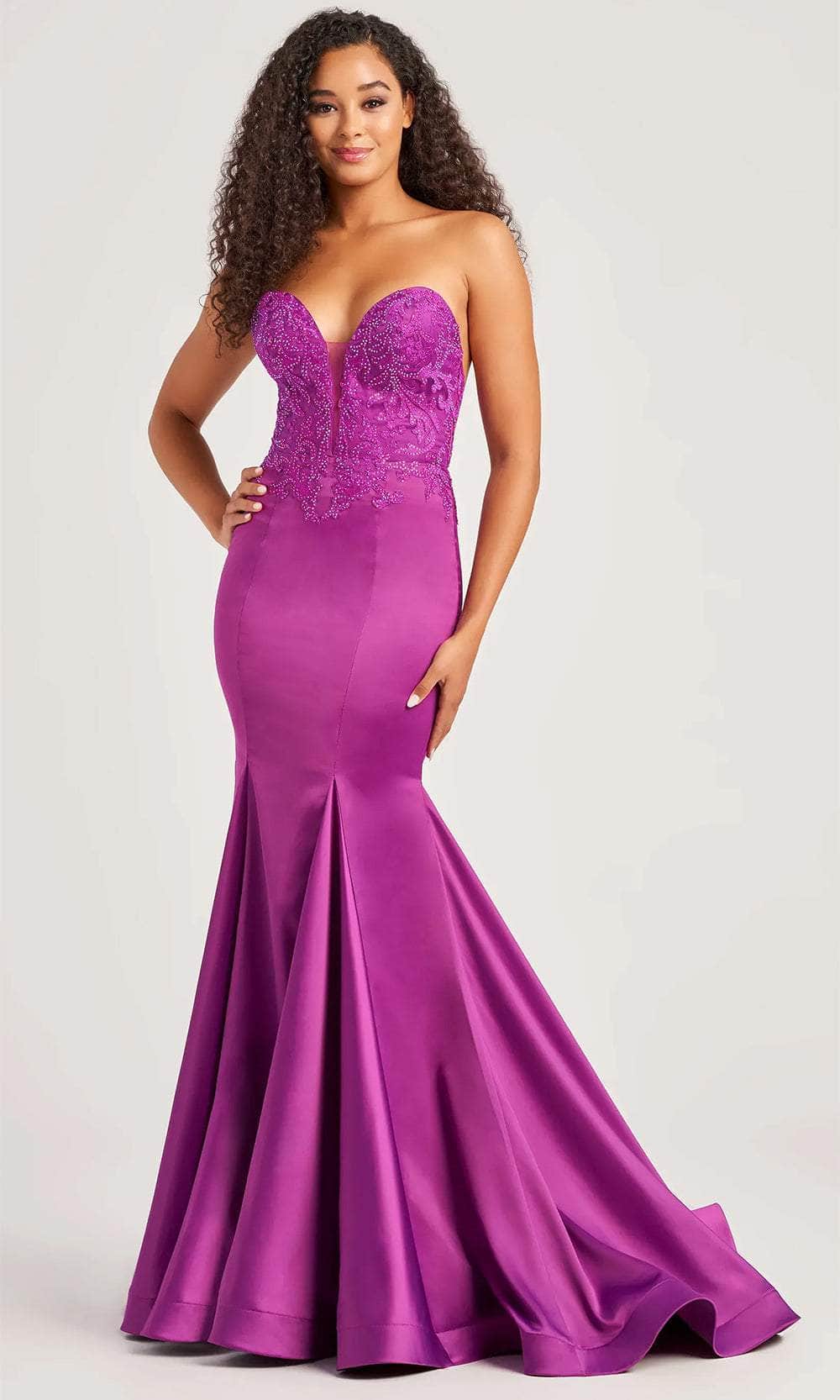 Colette By Daphne CL5116 - Long Poly Satin, Lace Applique, Stone Accents  Mermaid Dress