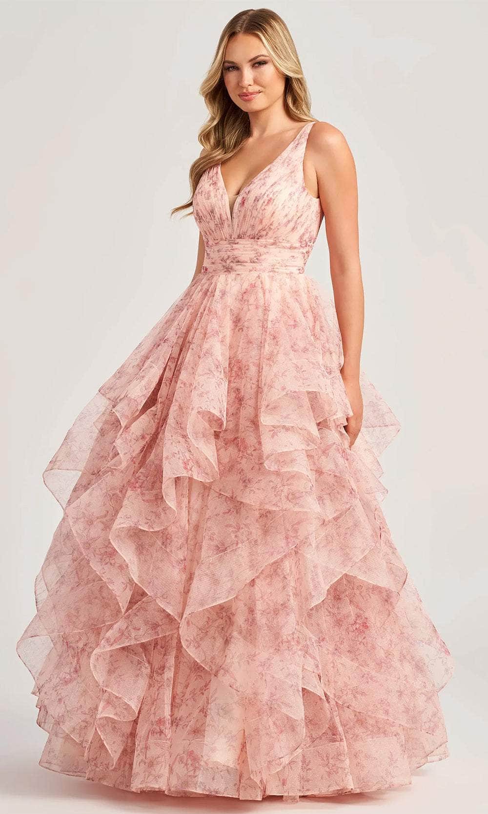 flounce prom dress Charming V-Neck Flounce Sleeve Stretch Satin Prom Dresses with Slits mollyevers.com