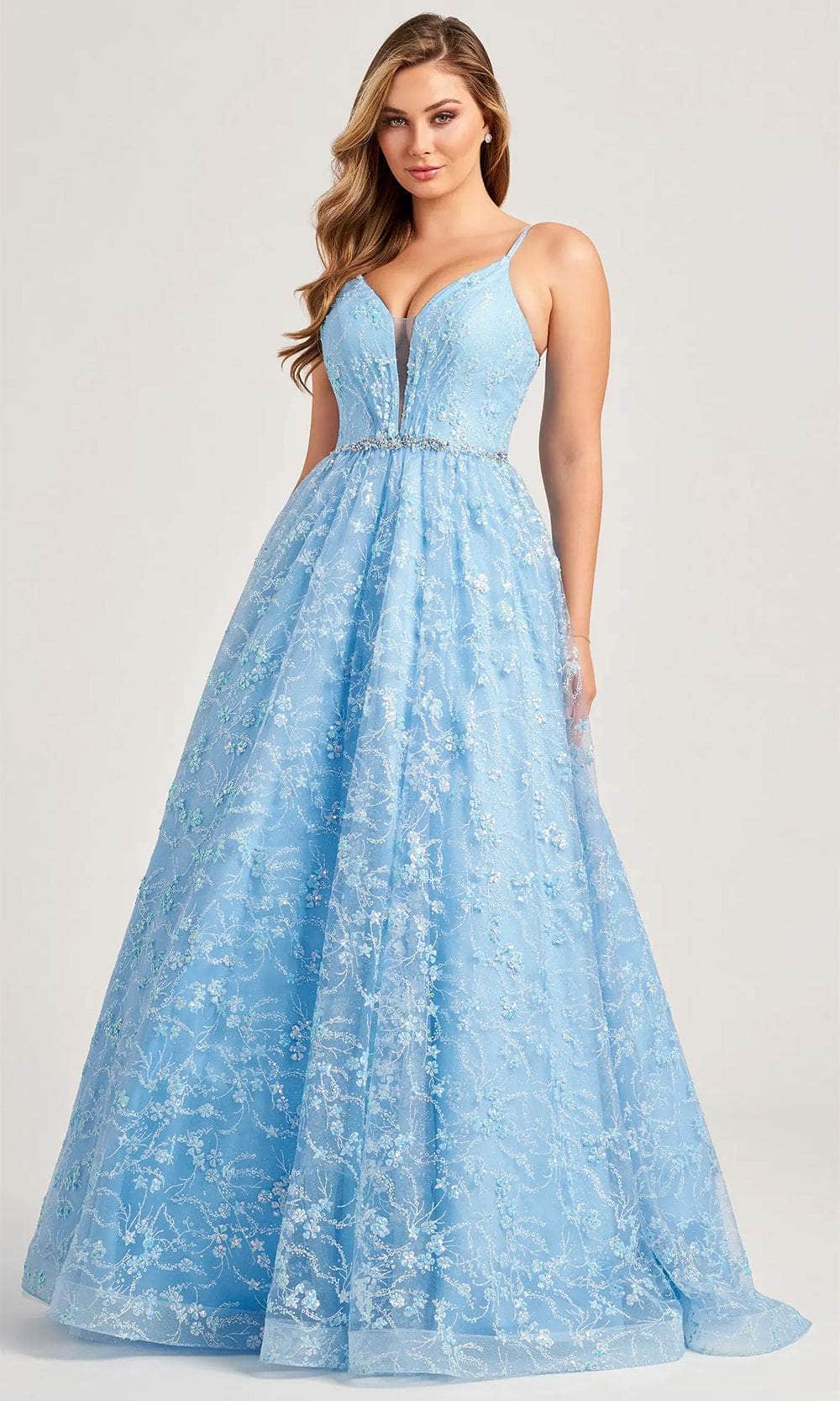 Colette By Daphne CL5288 - Long Novelty Glitter Sequin Tulle A-Line Dress - Spaghetti Straps, Lace Up Back, Side Pockets, Beaded Waist, Sweep Train ADASA Colette By Daphne CL5288 - Long Novelty Glitter Sequin Tulle A-Line Dress - Spaghetti Straps, Lace Up Back, Side Pockets, Beaded Waist, Sweep Train ADASA