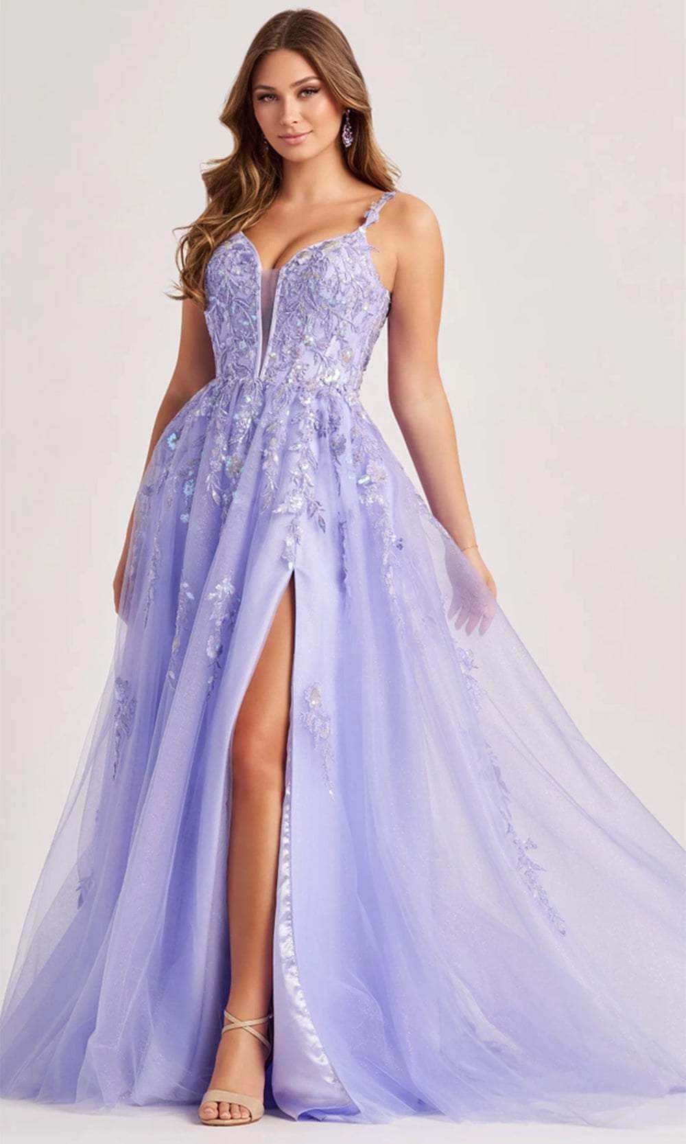 Colette By Daphne CL8060 - Shimmer Applique Prom Gown Prom Dresses / 00  Lilac