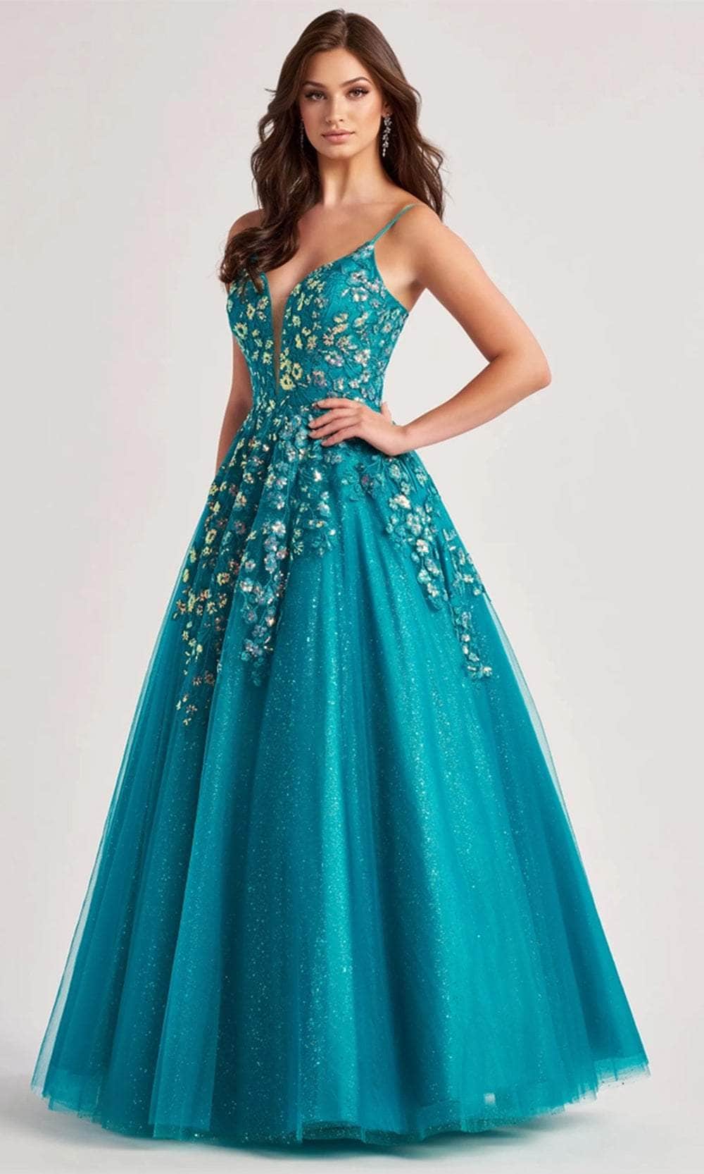 Colette By Daphne CL8420 - Floral Sequin Prom Gown Prom Dresses / 00  Jade