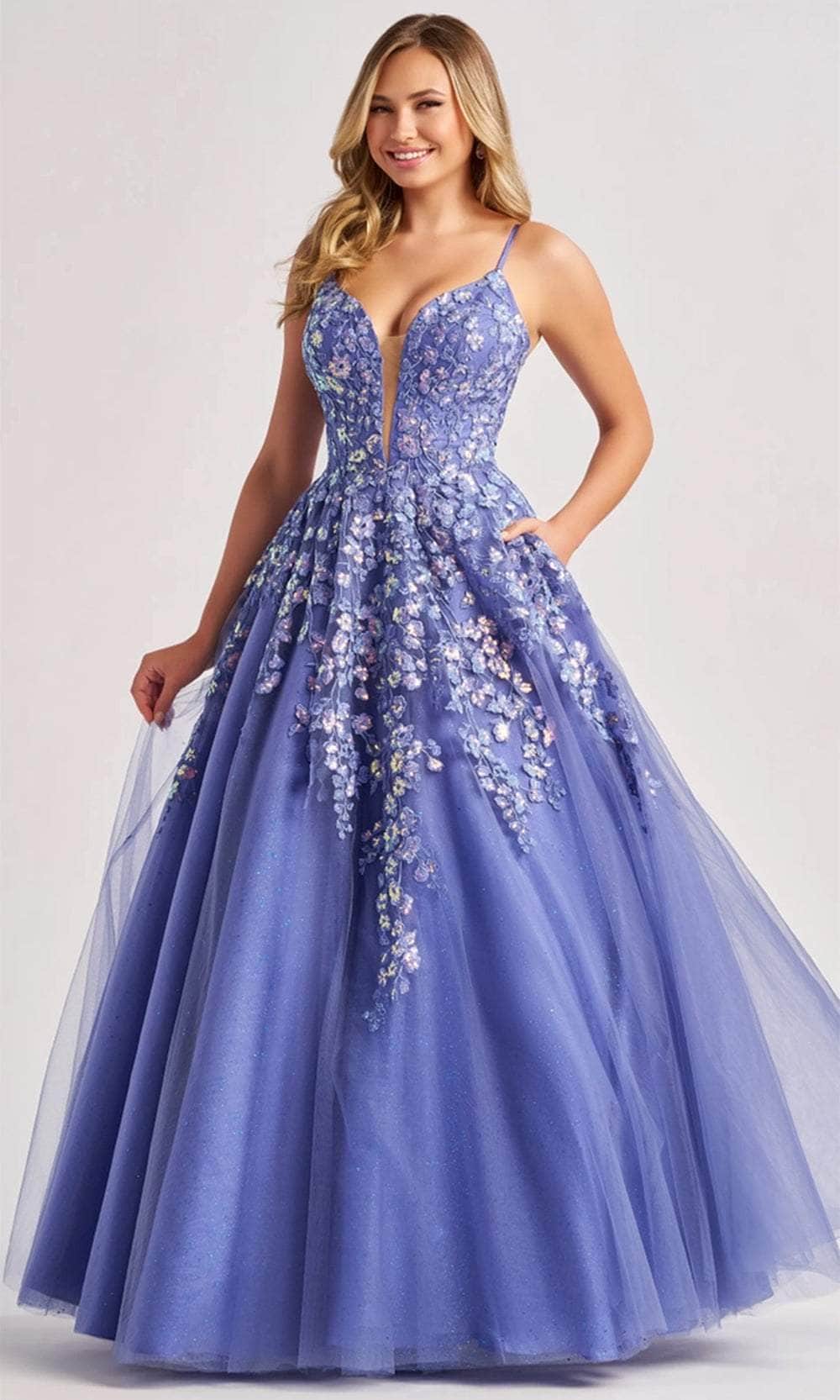 Colette By Daphne CL8420 - Floral Sequin Prom Gown Prom Dresses / 00  Periwinkle