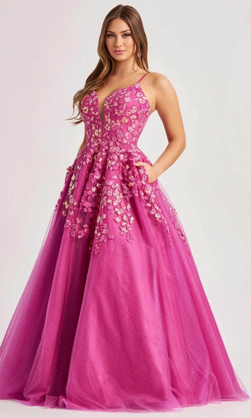 Colette By Daphne CL8420 - Floral Sequin Prom Gown Prom Dresses / 00  Pink
