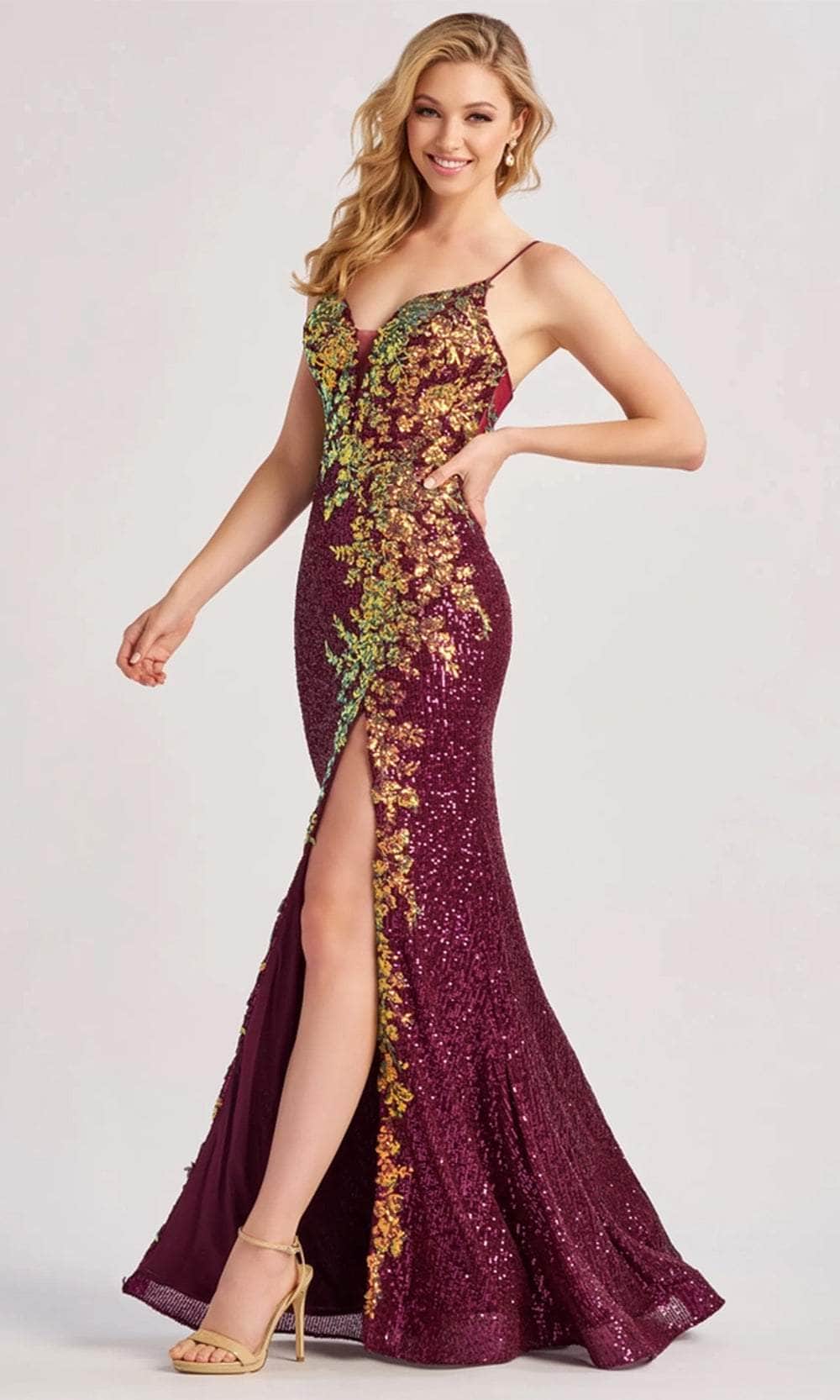 Colette By Daphne CL8425 - Floral Contrast Sequin Gown Evening Dresses / 00  Wine