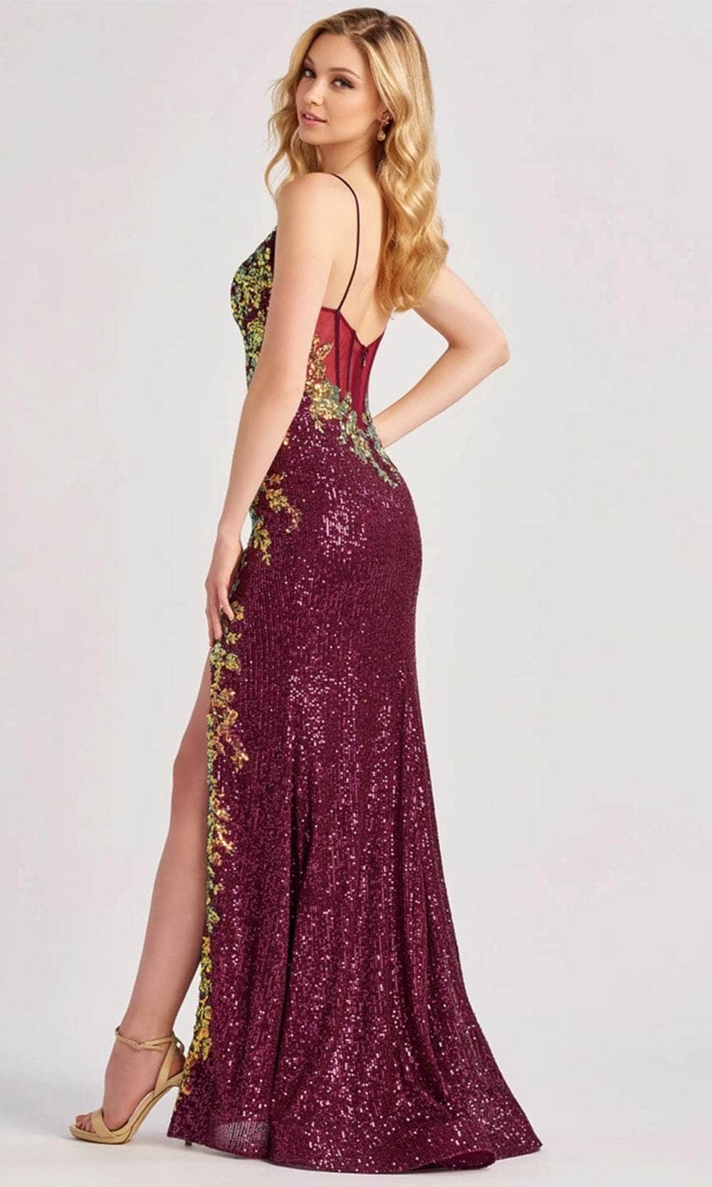 Colette By Daphne CL8425 - Floral Contrast Sequin Gown